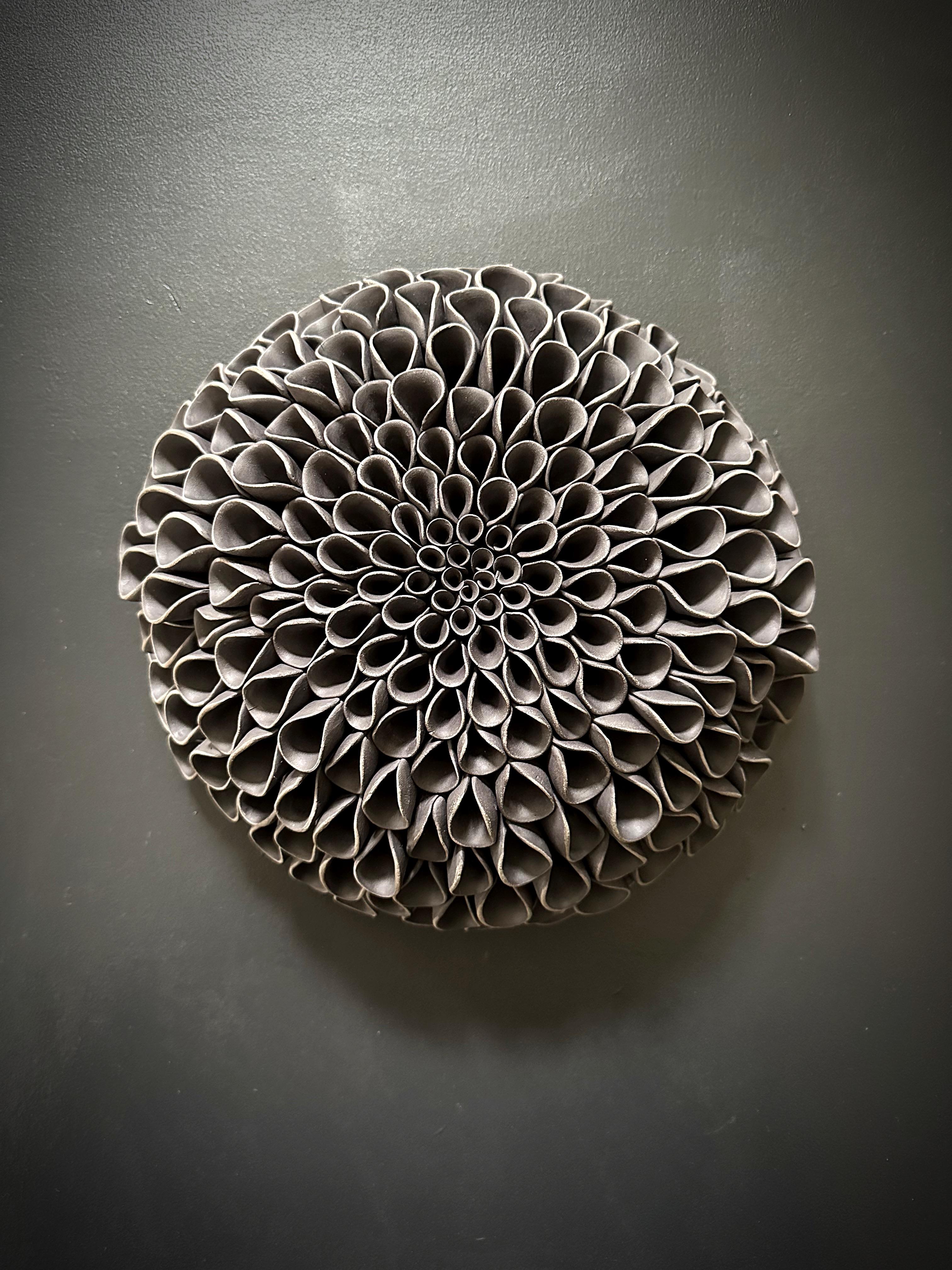 Contemporary Black Porcelain Dahlia Wall Sculpture