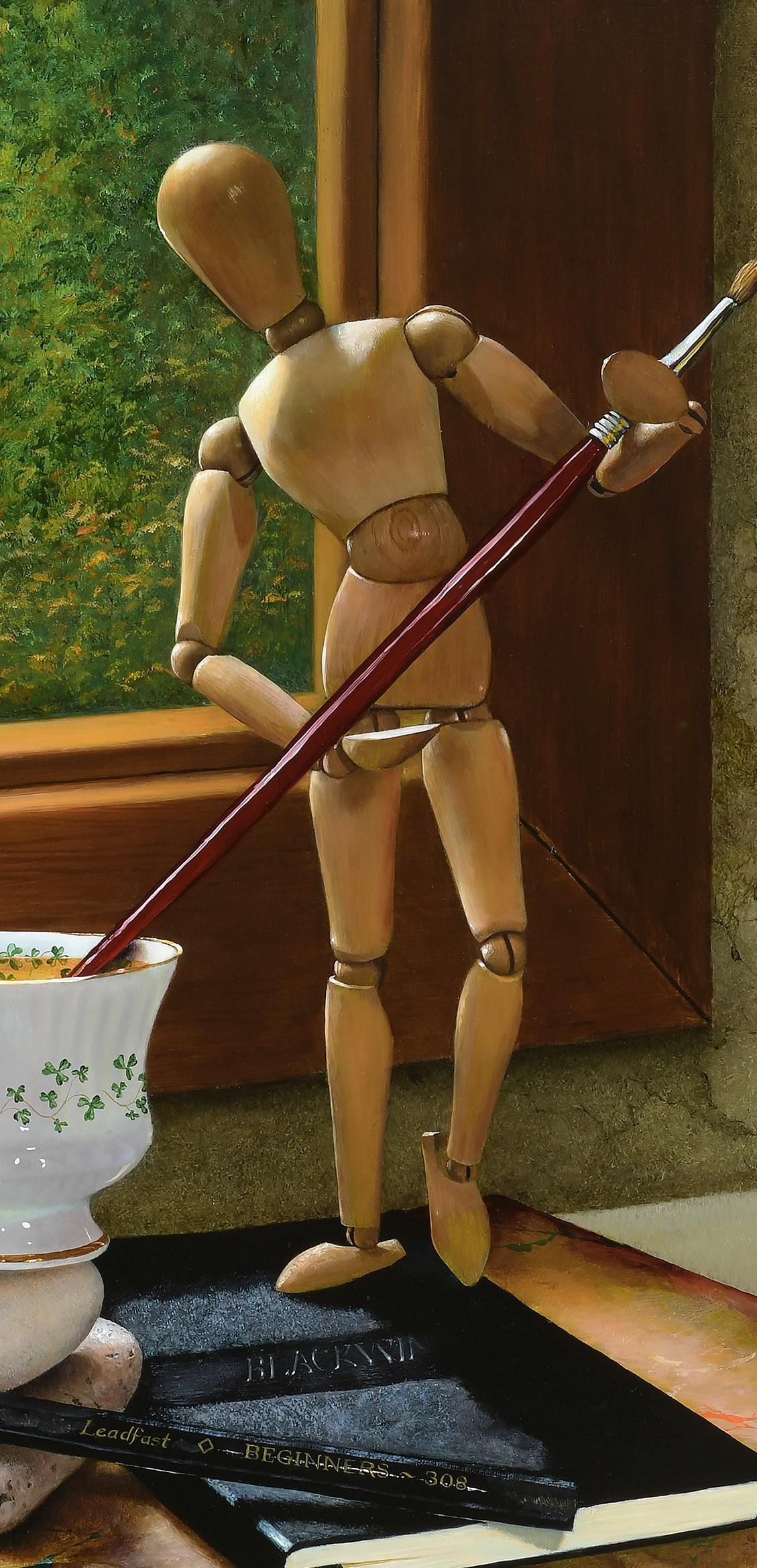 „Calling All Muses“, Ölgemälde (Braun), Still-Life Painting, von Heather Neill