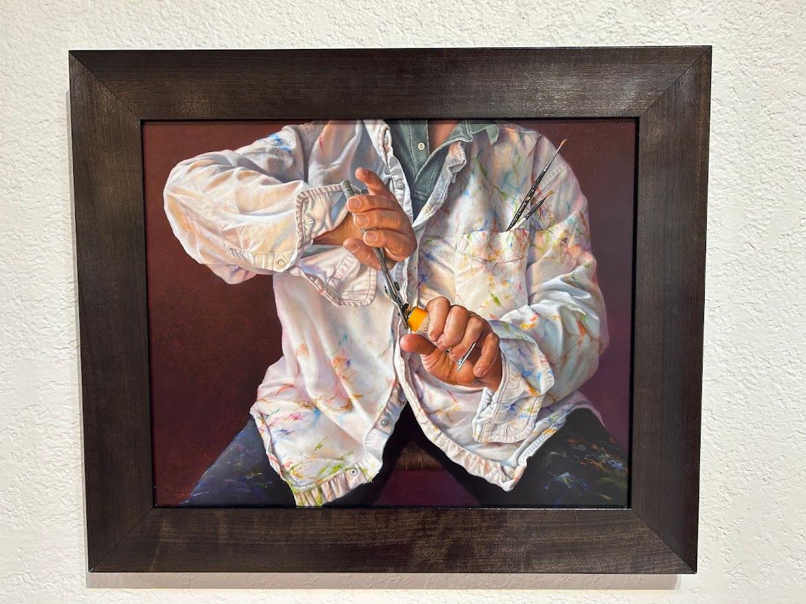 This striking oil portrait is framed at 21 x 25 inches, and is ready to hang.

Artist Autobiography:
Born in Honolulu, Hawaii, 1958, my family moved every two years thereafter from California to NJ to PA, and back and forth in-between coming to rest