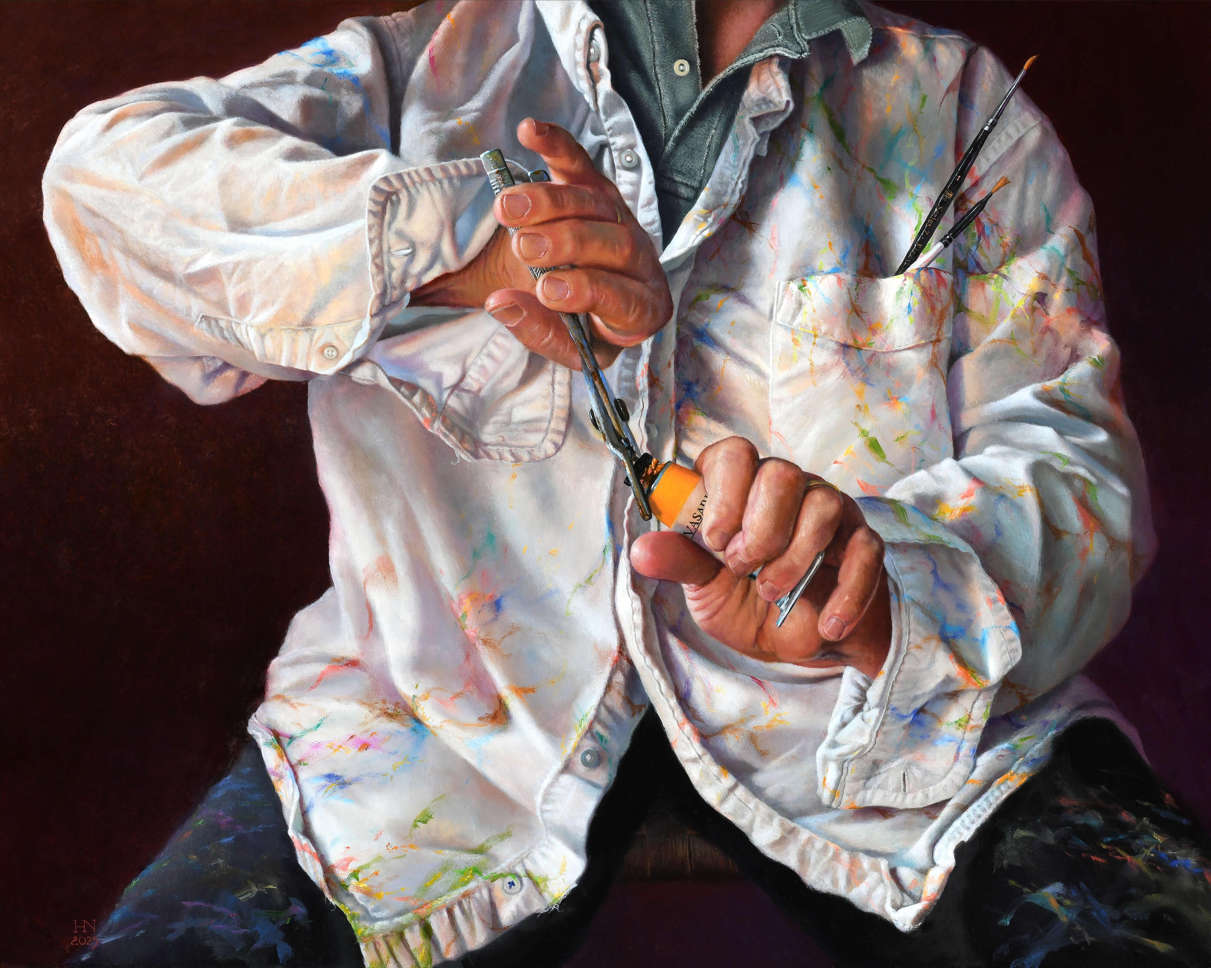 "Loosening" (2025) Original Photorealist Oil Portrait, Oil Painting on Panel