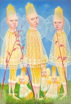 Peinture à l'huile sur panneau People Surréalisme, en stock
