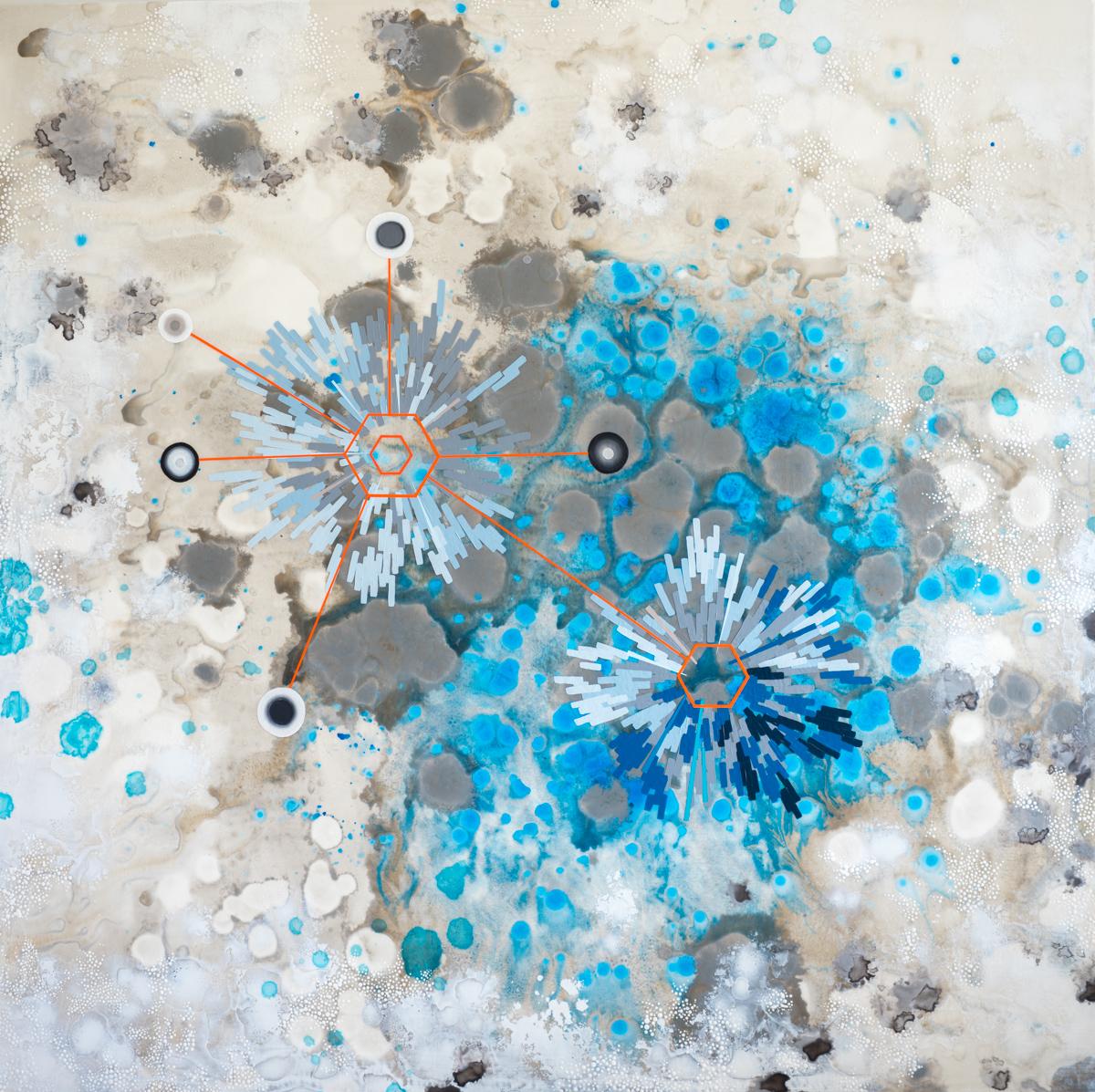 Inversion - blue abstract contemporary painting and mixed media on panel - Mixed Media Art by Heather Patterson