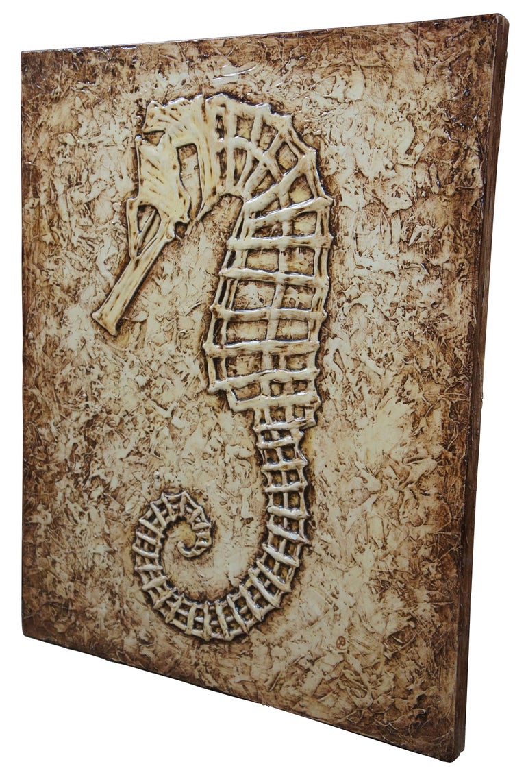 Acrylic on canvas painting of a seahorse skeleton by Alabama and New Orleans based artist Heather Petterson. A great piece for any beach, ocean or nautical themed house. Measure: 30