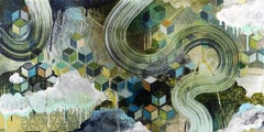Averted - Pittura astratta di paesaggio contemporaneo con dettagli geometrici