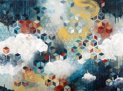 Evolving - Contemporary Abstract Mixed Media Painting in Blue, Red and Gold