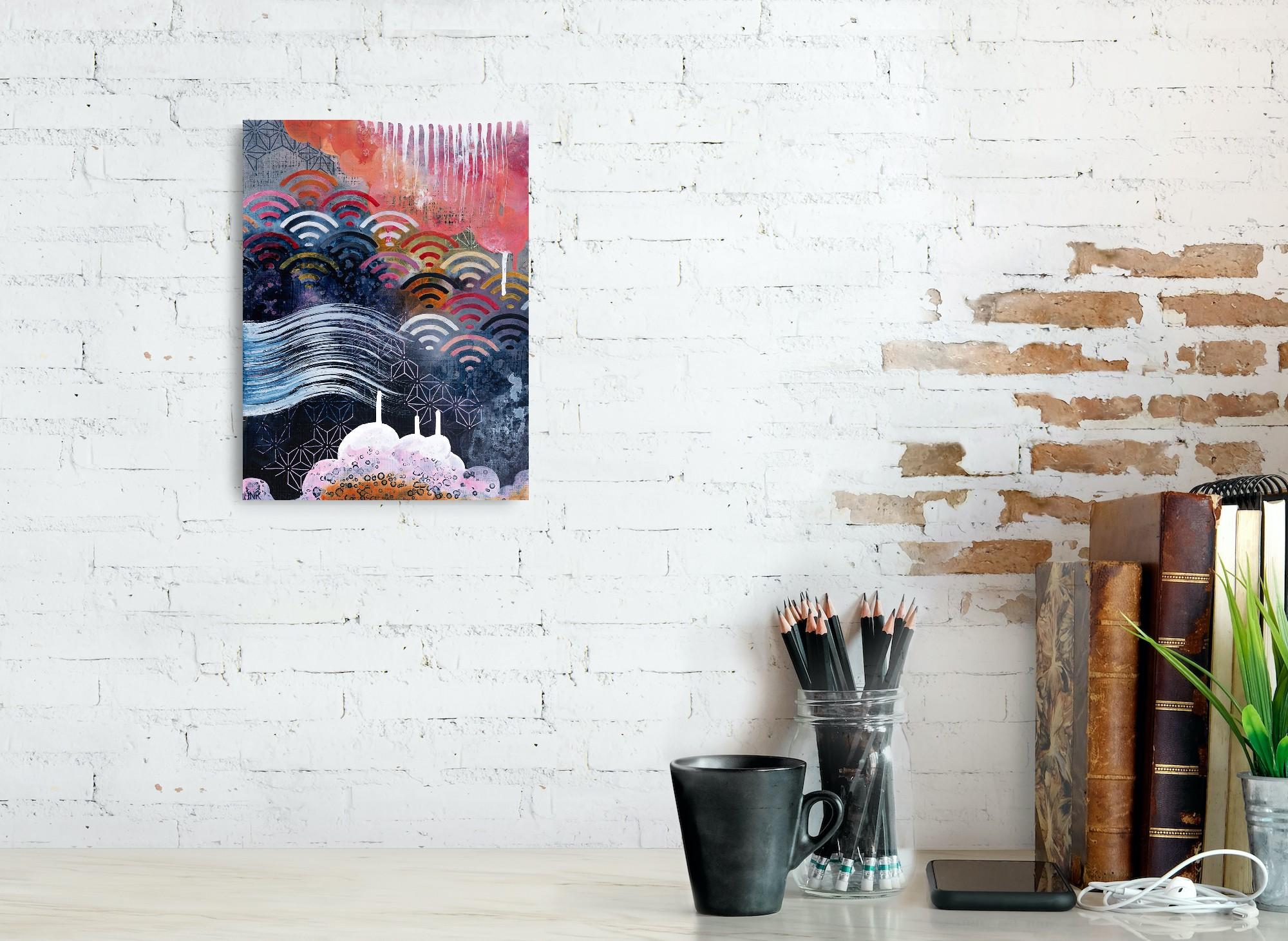 Summer Storm 1 - Quadro astratto geometrico contemporaneo in nero, rosso e rosa in vendita 1