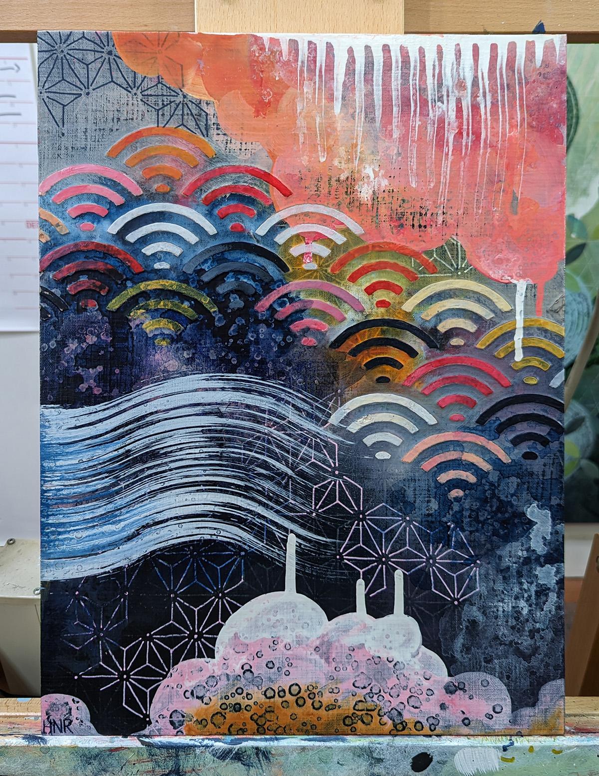 Summer Storm 1 - Quadro astratto geometrico contemporaneo in nero, rosso e rosa in vendita 2