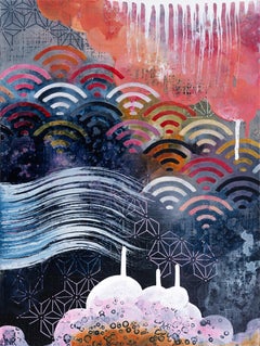 Summer Storm 1 - Quadro astratto geometrico contemporaneo in nero, rosso e rosa
