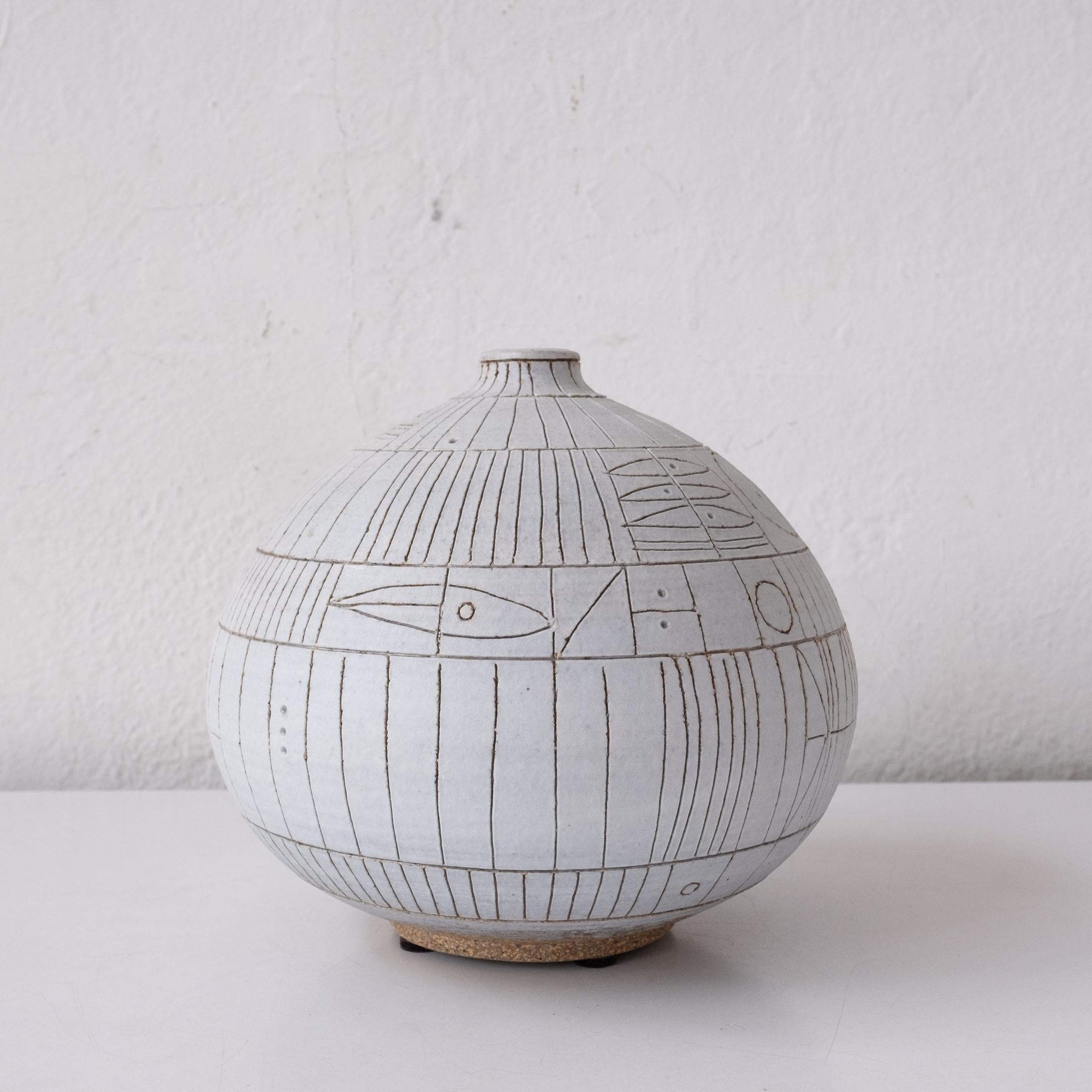 Organic Modern Heather Rosenman Incised Ceramic Weed Pot Vase
