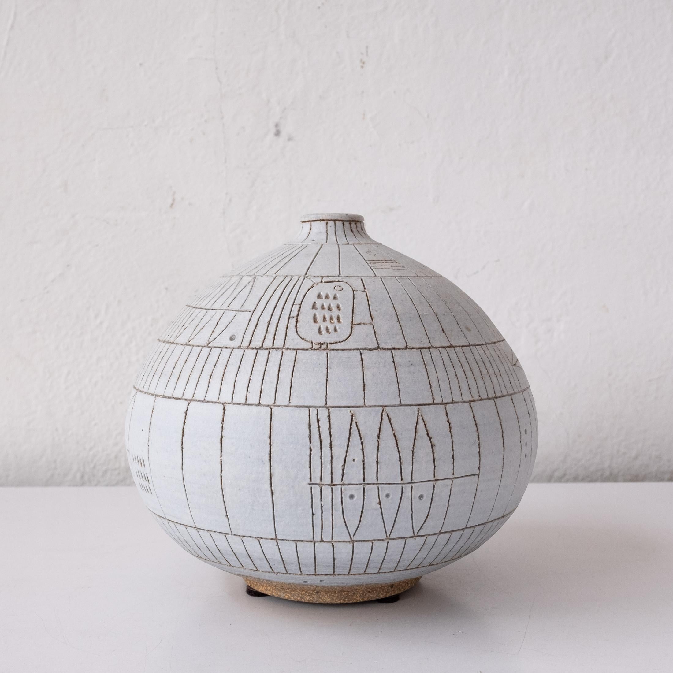 Contemporary Heather Rosenman Incised Ceramic Weed Pot Vase