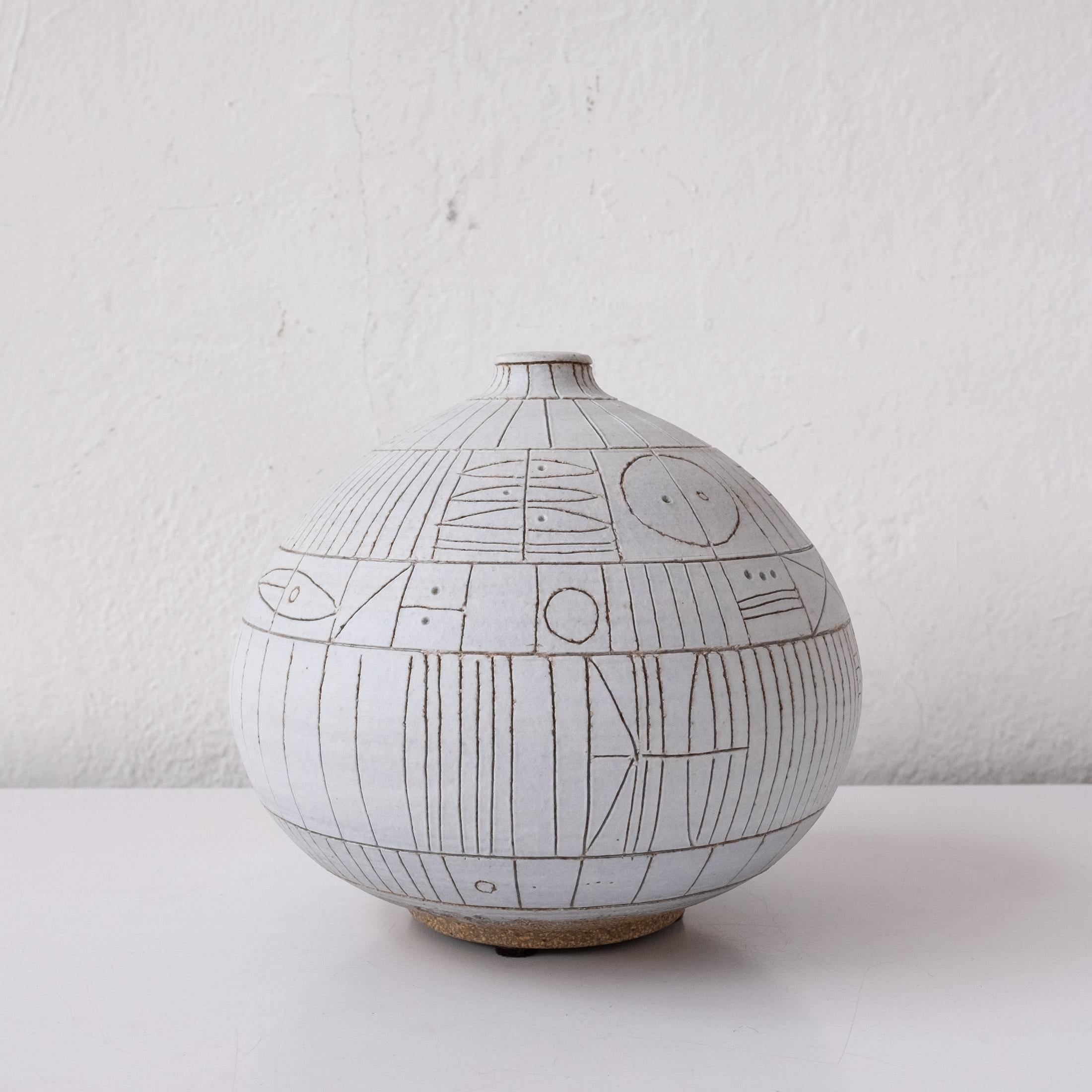 Stoneware Heather Rosenman Incised Ceramic Weed Pot Vase
