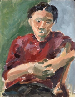 Porträt einer Frau in Rot – Bay Area Figurative School, Abstrakter Expressionismus