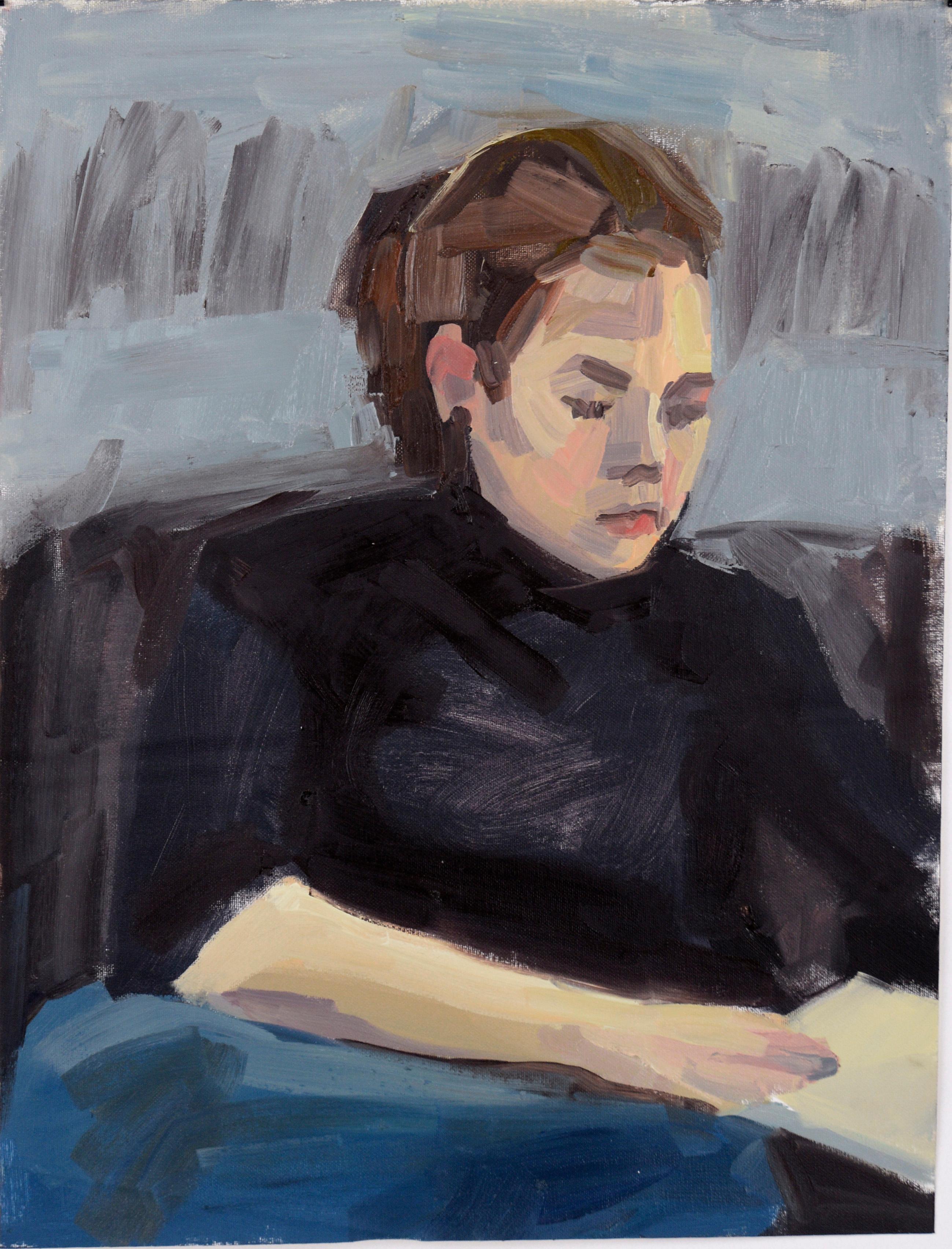 Retrato de una Mujer Leyendo - Expresionista Abstracto de la Escuela Figurativa del Área de la Bahía