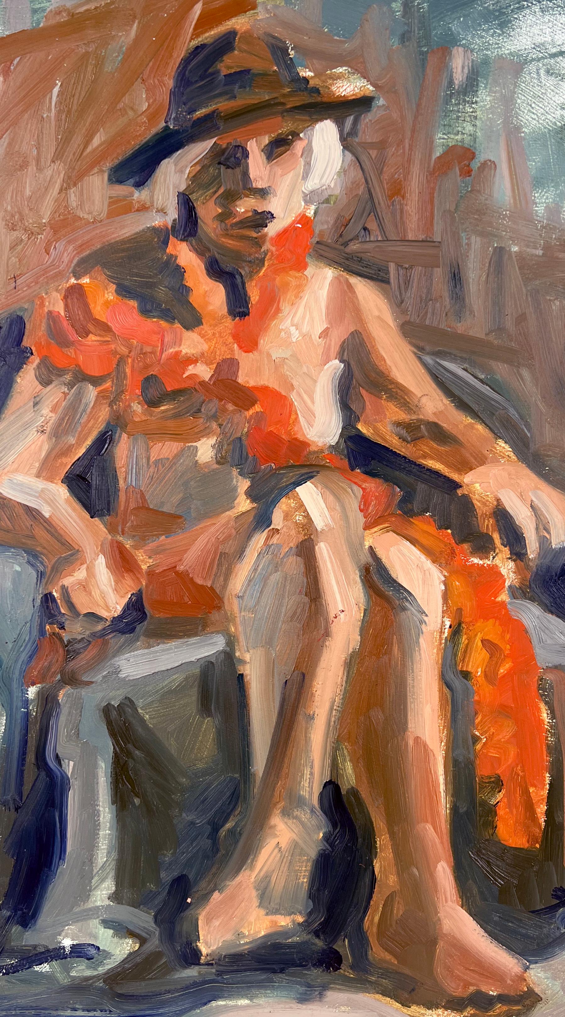 Femme nue assise Bay Area Figurative School Abstract Expressionist

Femme assise, un portrait abstrait de l'artiste de Santa Cruz et de San Francisco Heather Speck (américaine, B-1978). Le sujet est peint avec des couleurs vives et de larges touches