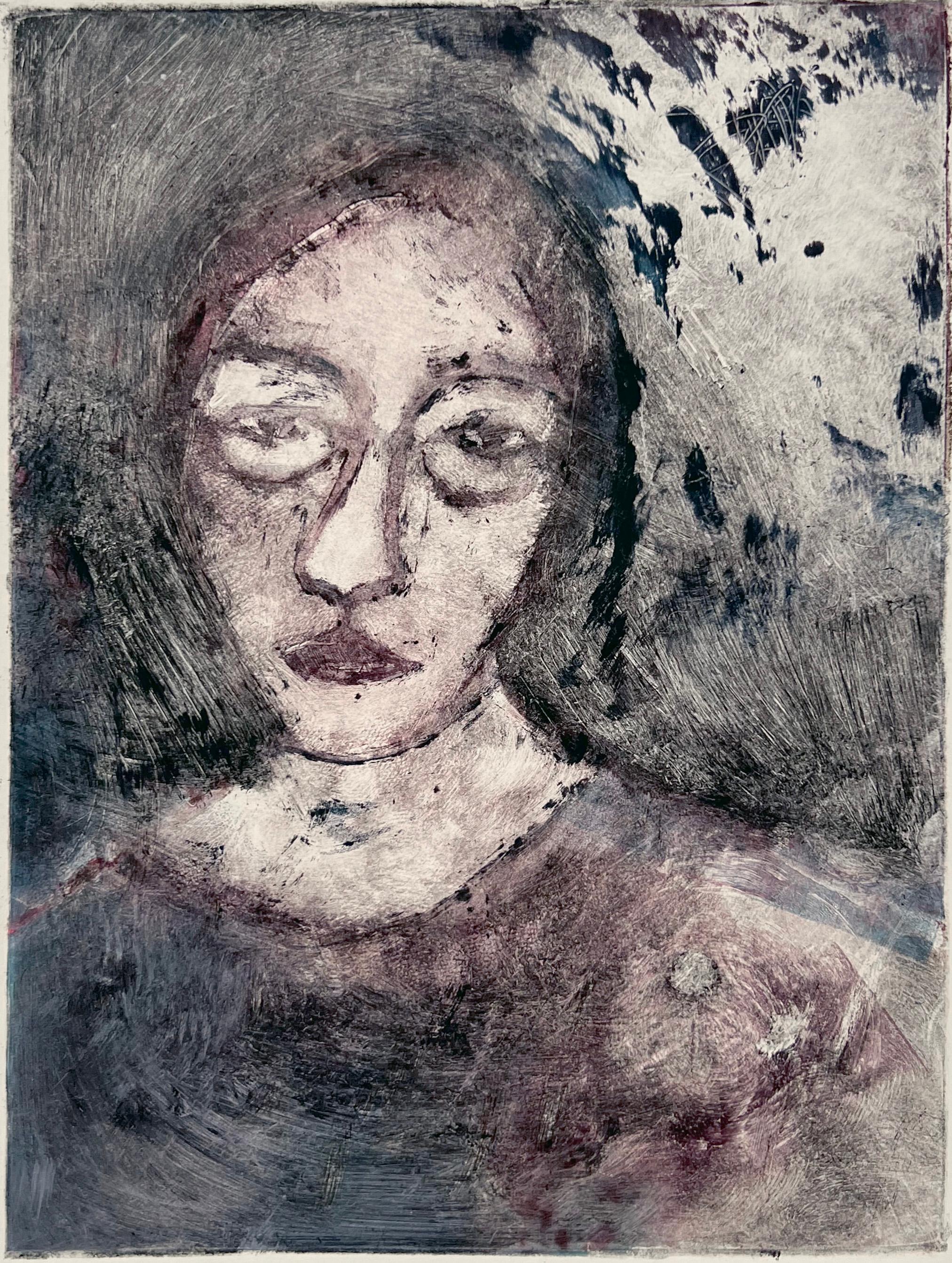 Portrait abstrait d'une femme Collotype finement détaillé sur papier - Print de Heather Speck