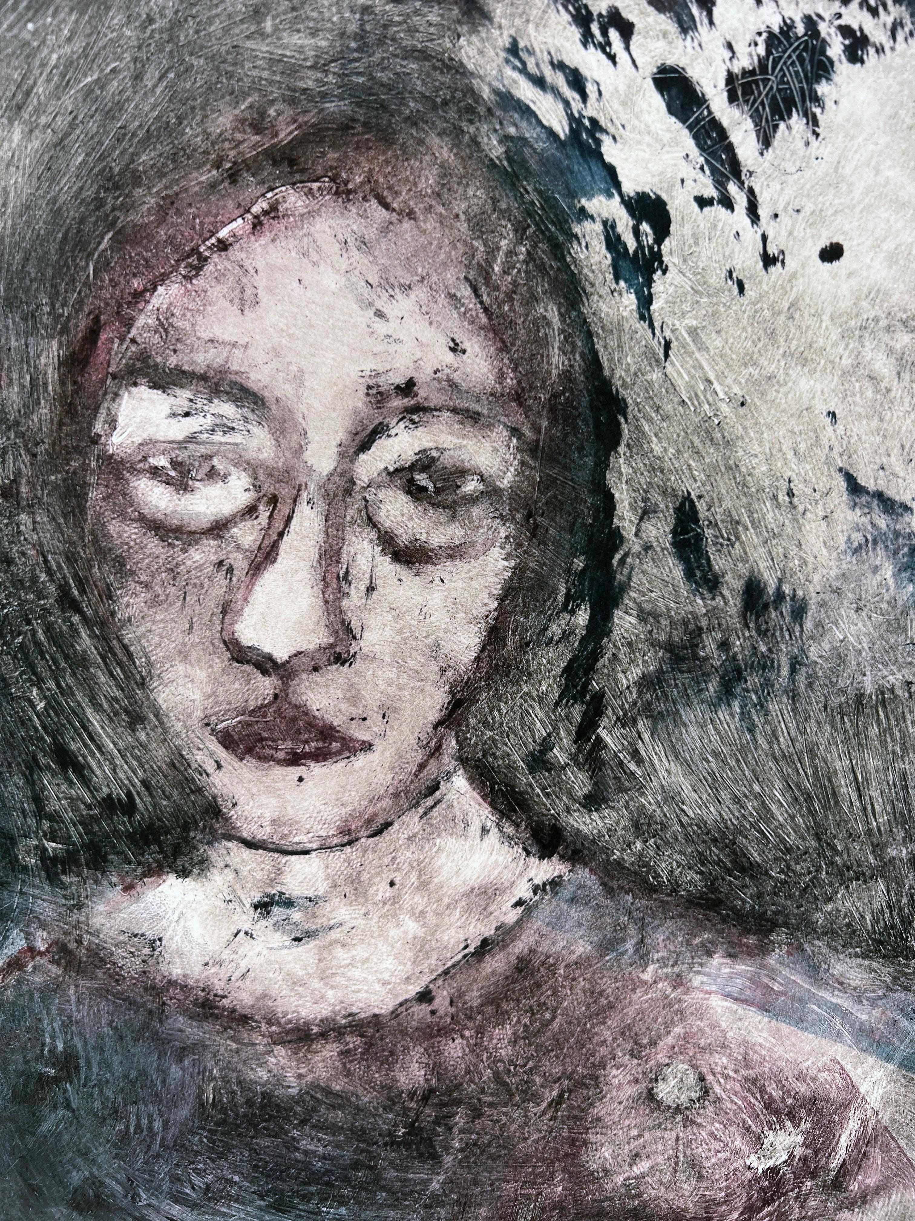 Portrait abstrait d'une femme Collotype finement détaillé sur papier - Expressionnisme abstrait Print par Heather Speck