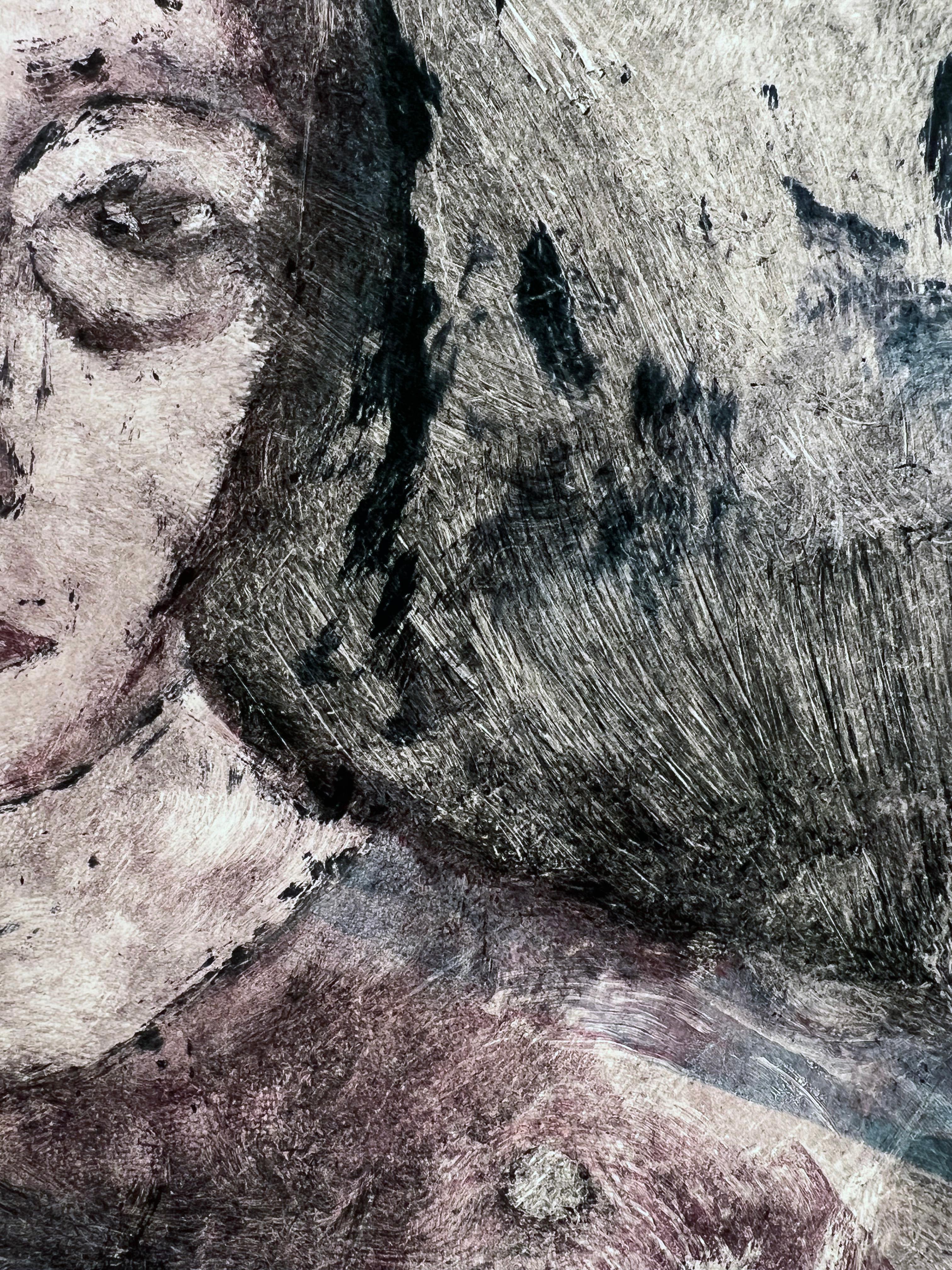 Portrait abstrait d'une femme Collotype finement détaillé sur papier en vente 1