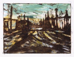 Paisaje urbano abstracto - Monotipo transferido en óleo sobre papel