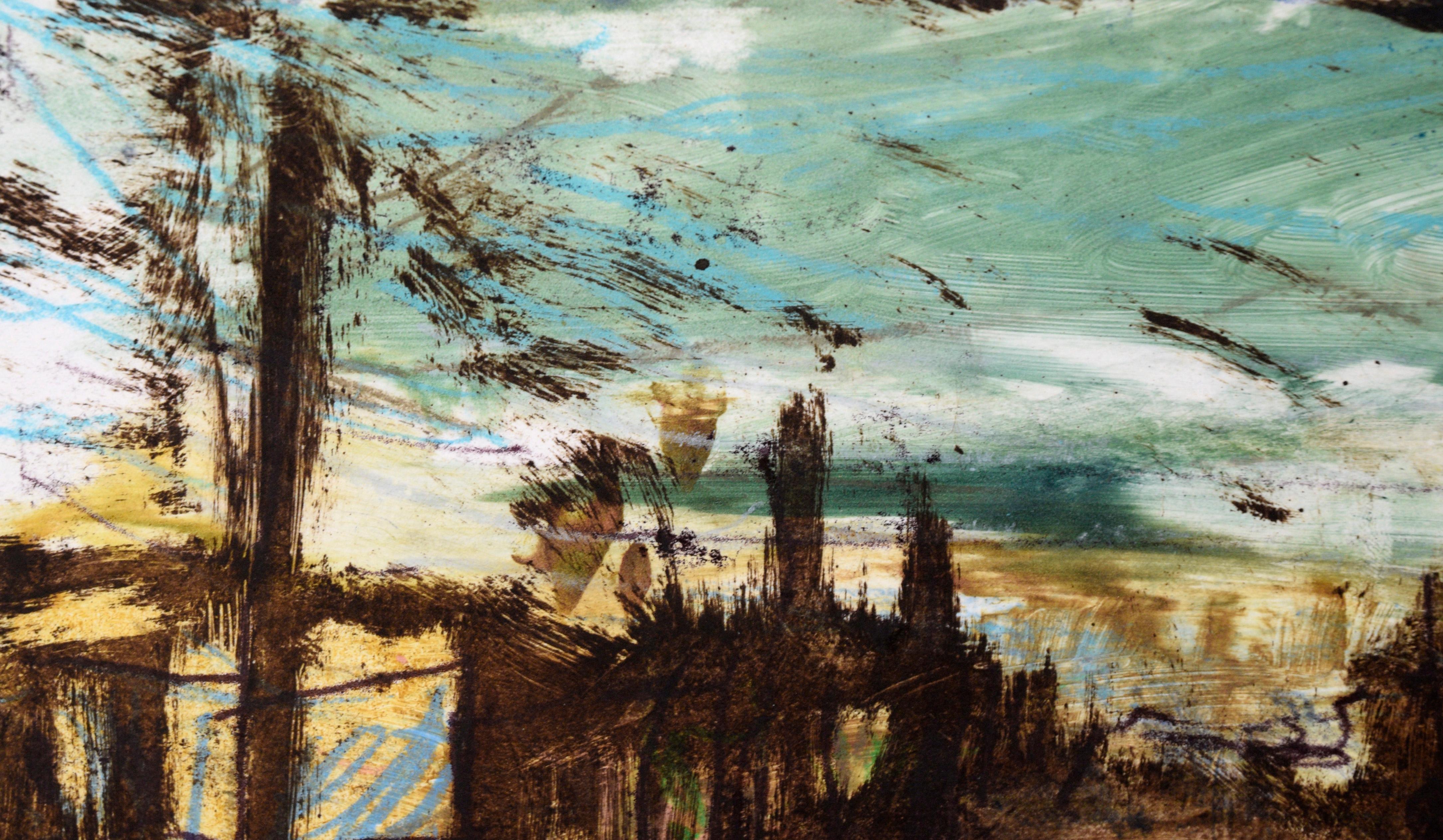 Abstrakte Stadtlandschaft – Transfer-Monotypie in Öl auf Papier (Abstrakter Expressionismus), Painting, von Heather Speck