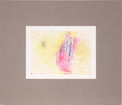 Blue and Pink on Yellow - Textured Transfer Monotype in Oil on Paper
