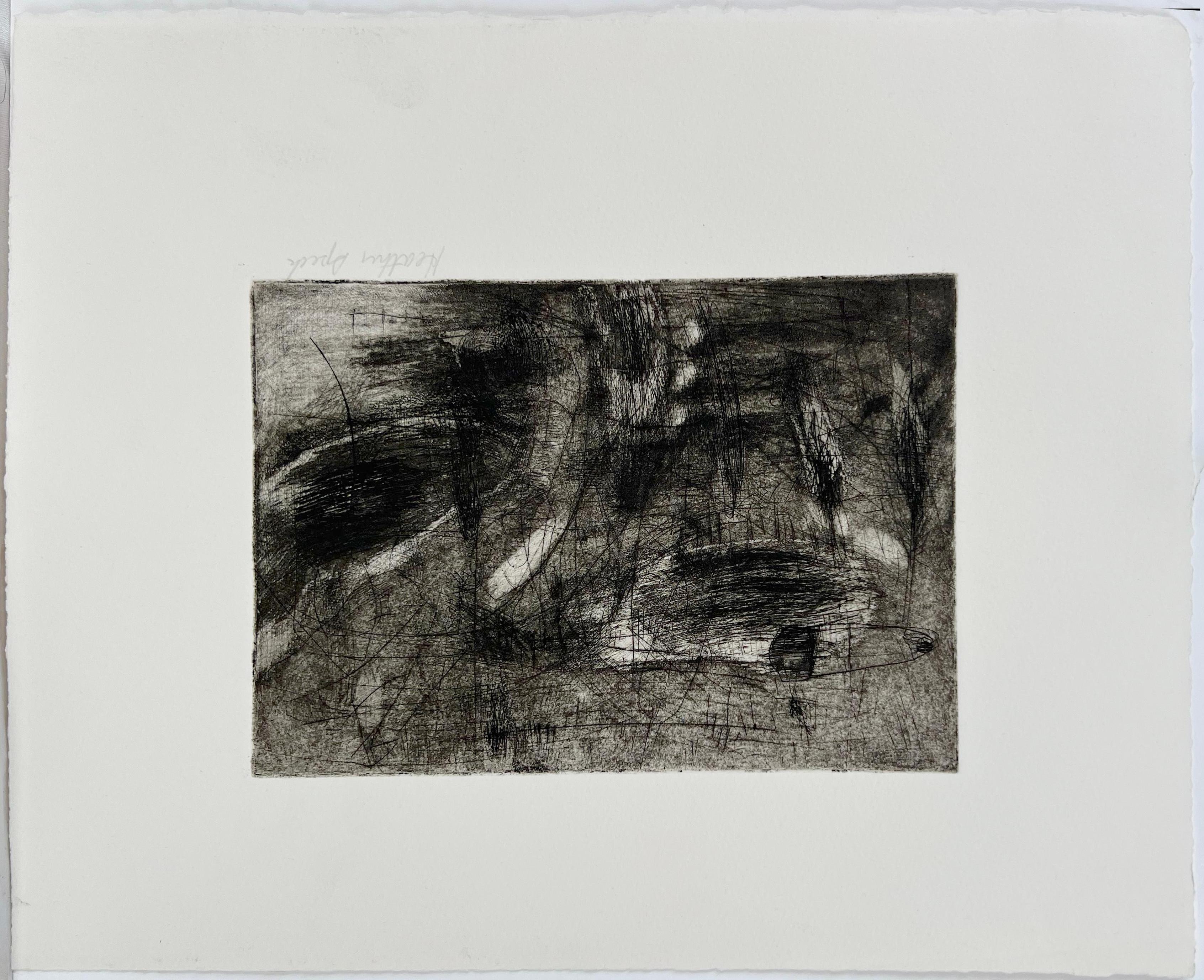Finely Detailed Abstract W/Woman Carrying a Young Child Collotype on paper - Abstract Expressionist Print by Heather Speck