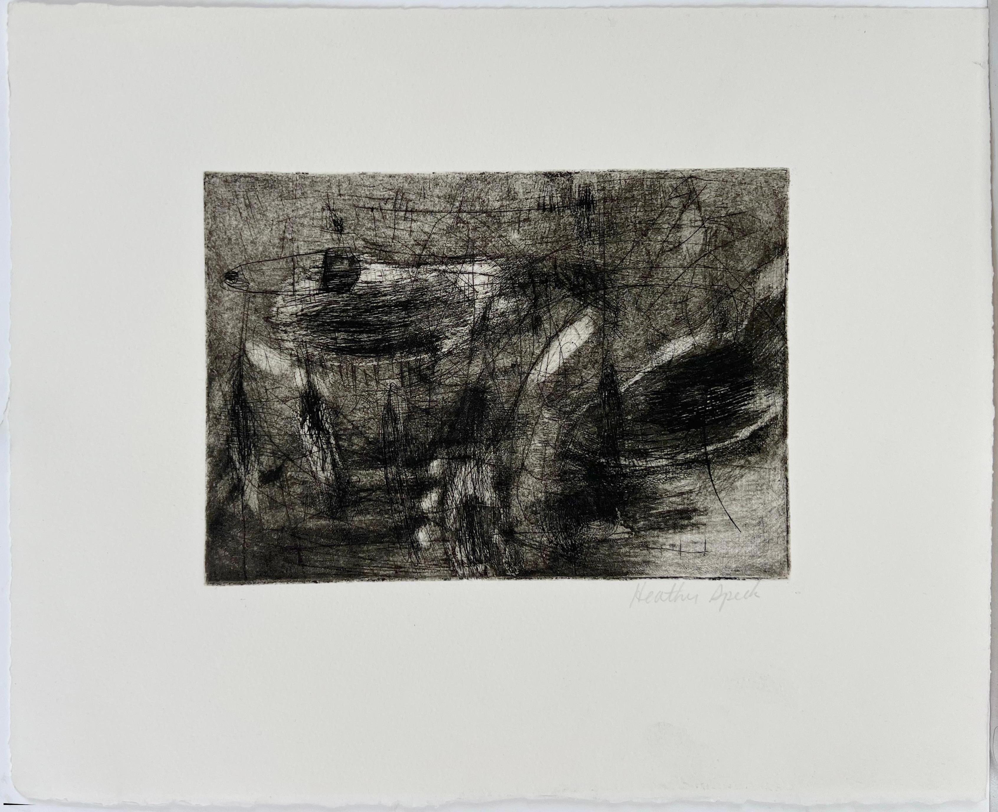 Finely Detailed Abstract W/Woman Carrying a Young Child Collotype on paper - Print by Heather Speck
