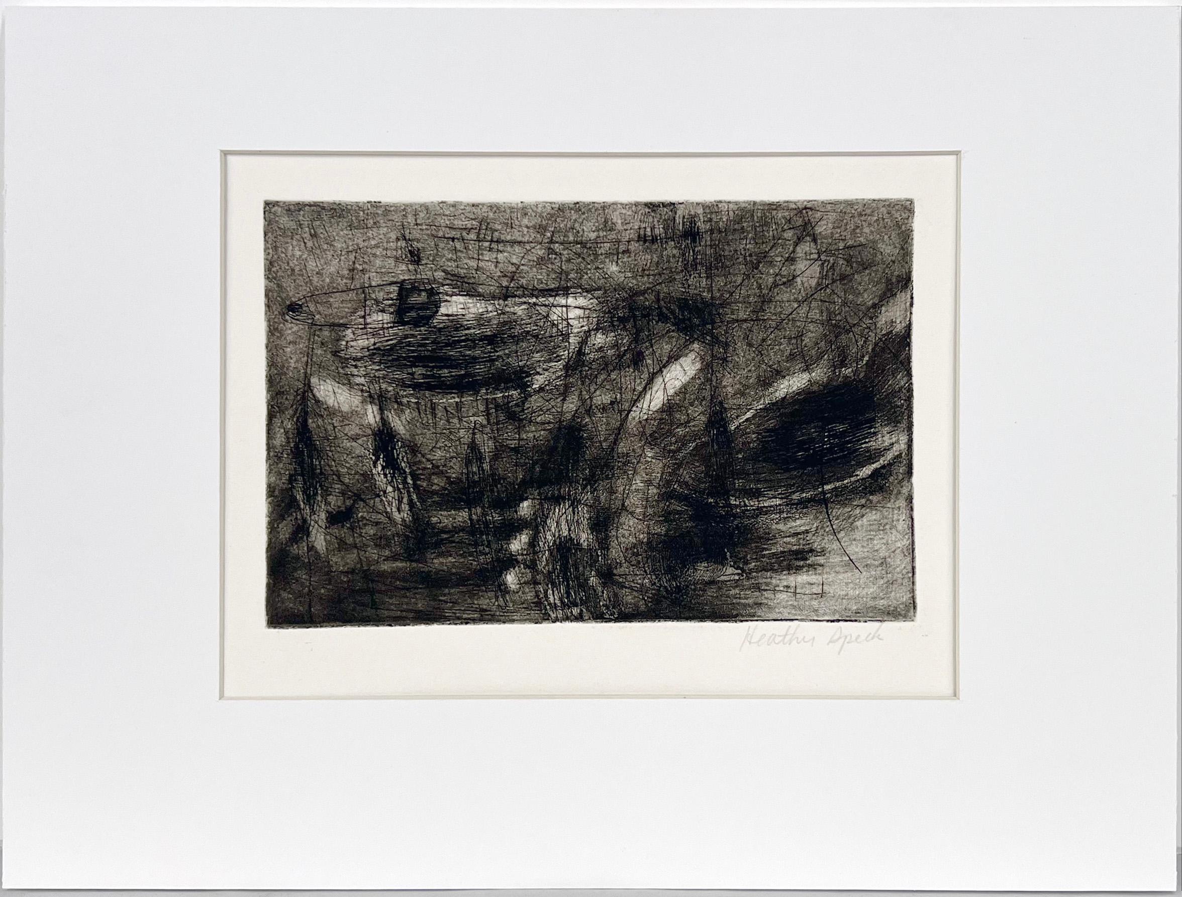 Heather Speck Abstract Print - Finely Detailed Abstract W/Woman Carrying a Young Child Collotype on paper