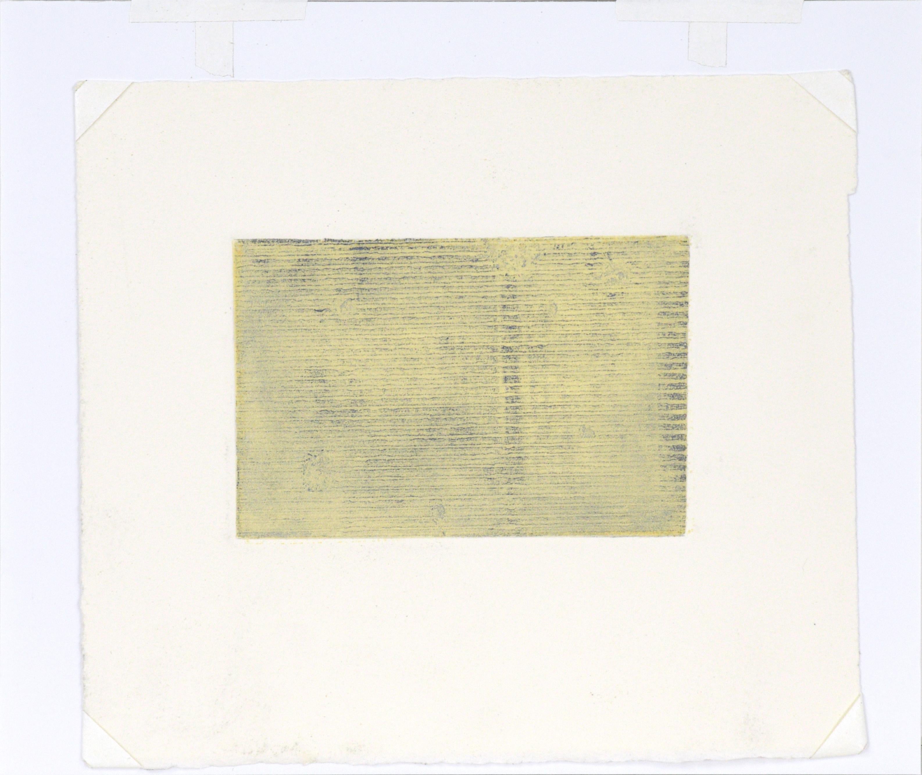 Not Quite Green - Minimalist Transfer Monotype in Oil on Paper For Sale 4