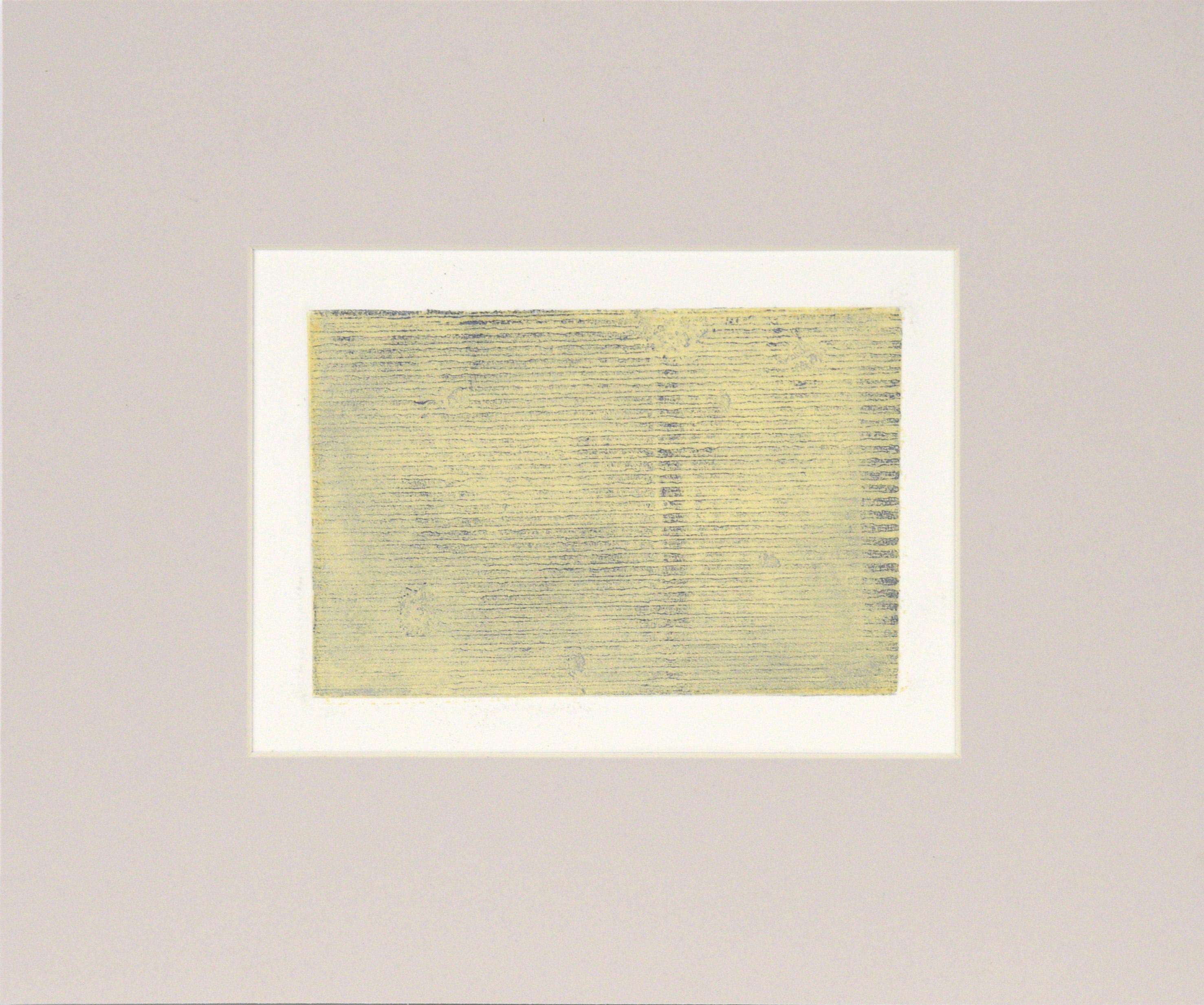 Heather Speck Abstract Print – Minimalistische Transfer-Monogramm-Monogramm in Öl auf Papier, Not Quite Green