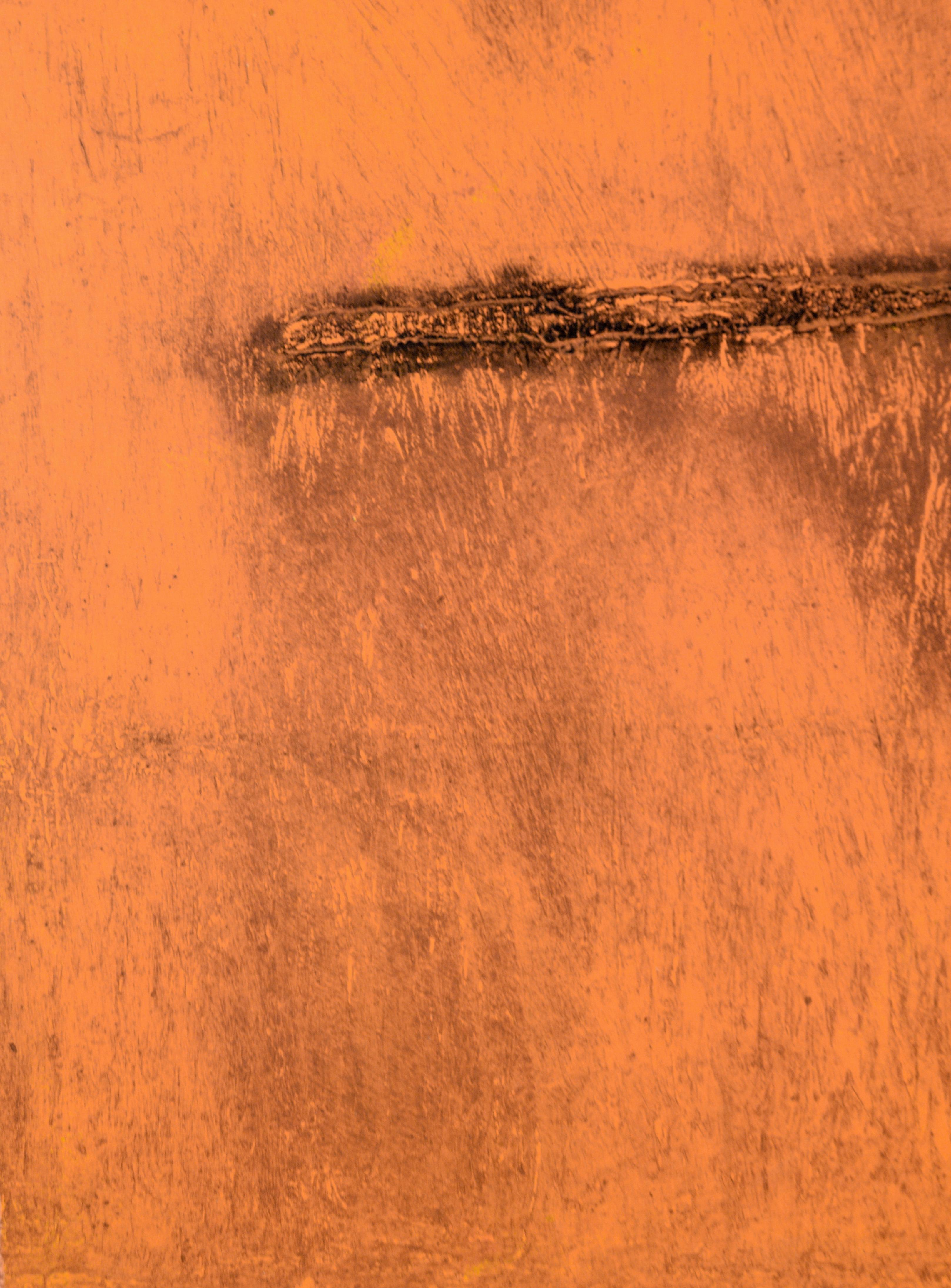 Orange Deadpan – Monodruck EV auf Papier

Original-Transfer-Monotypie-Gemälde der kalifornischen Künstlerin Heather Speck (Amerikanerin, 20. Jh.), stark strukturiert in Schattierungen von verbranntem Orange.

In der rechten unteren Ecke paraphiert