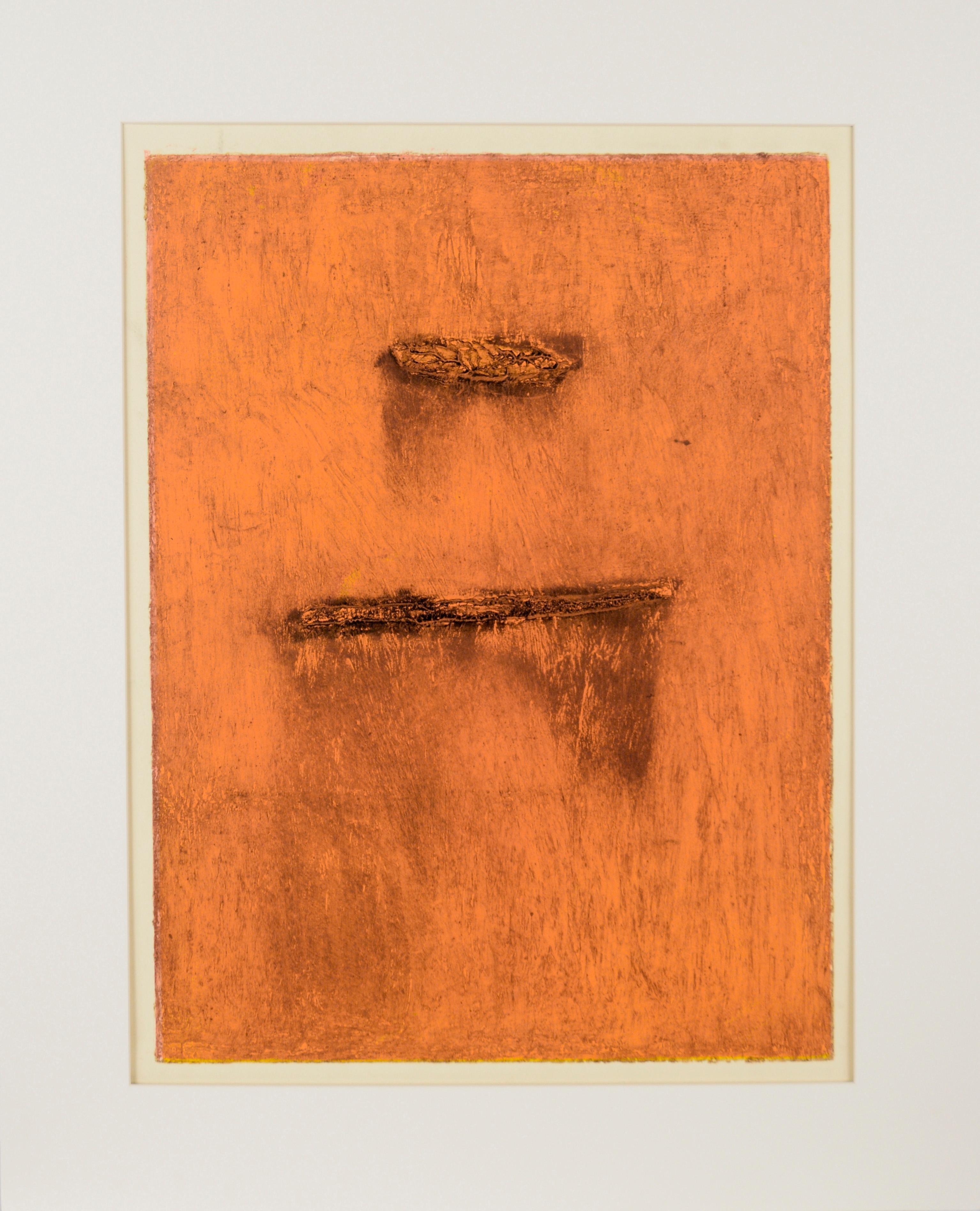 Heather Speck Abstract Print - Orange Deadpan - Monoprint EV on Paper