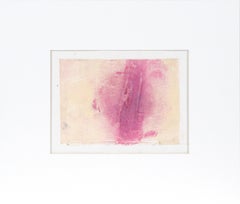 Pink on Yellow - Textured Transfer Monotype in Oil on Paper
