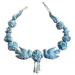Heather Y Hijos Mexico Necklace Sterling Silver Rare Bird Flower Matl Style