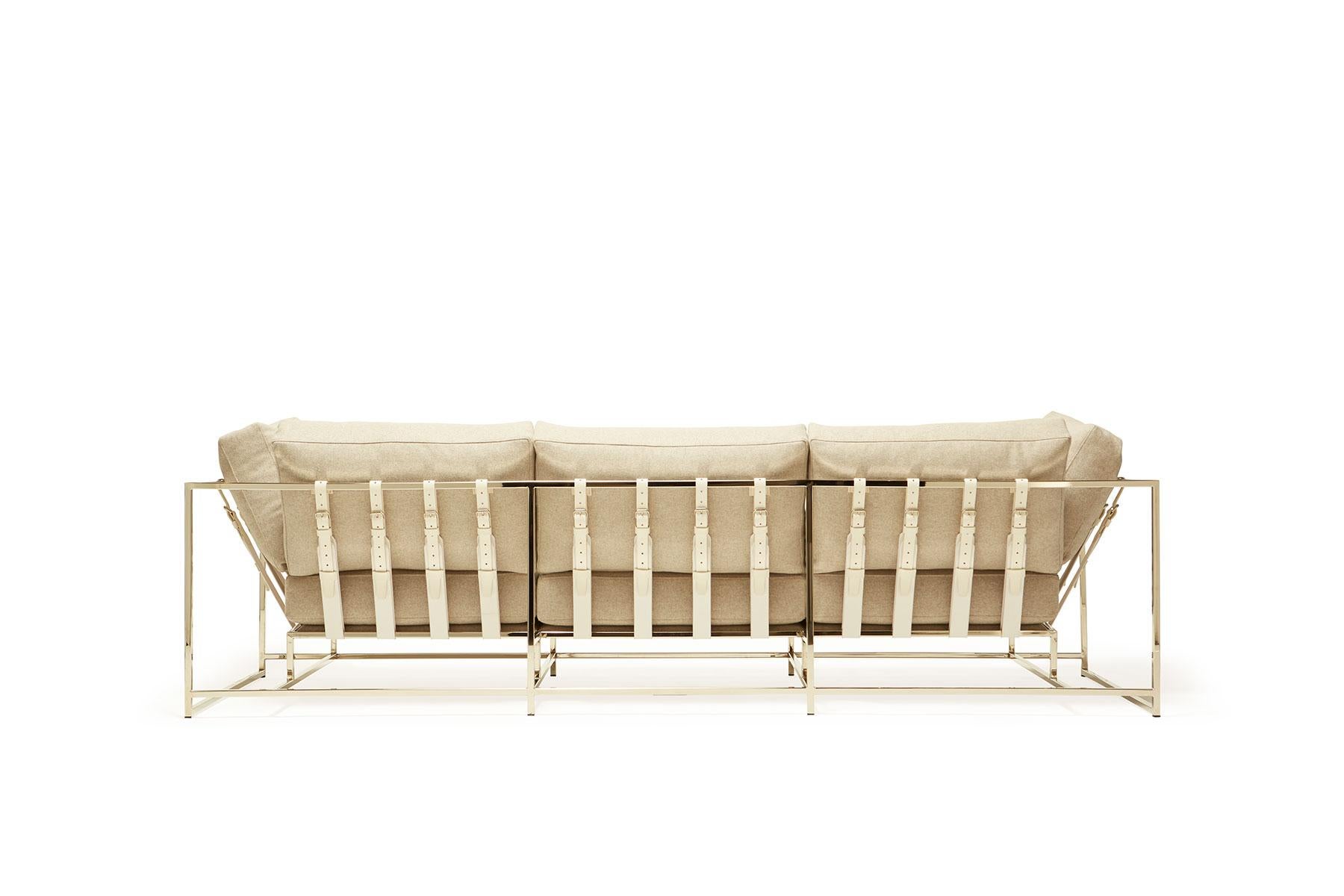 Canapé beige chiné et nickel poli Neuf - En vente à Los Angeles, CA