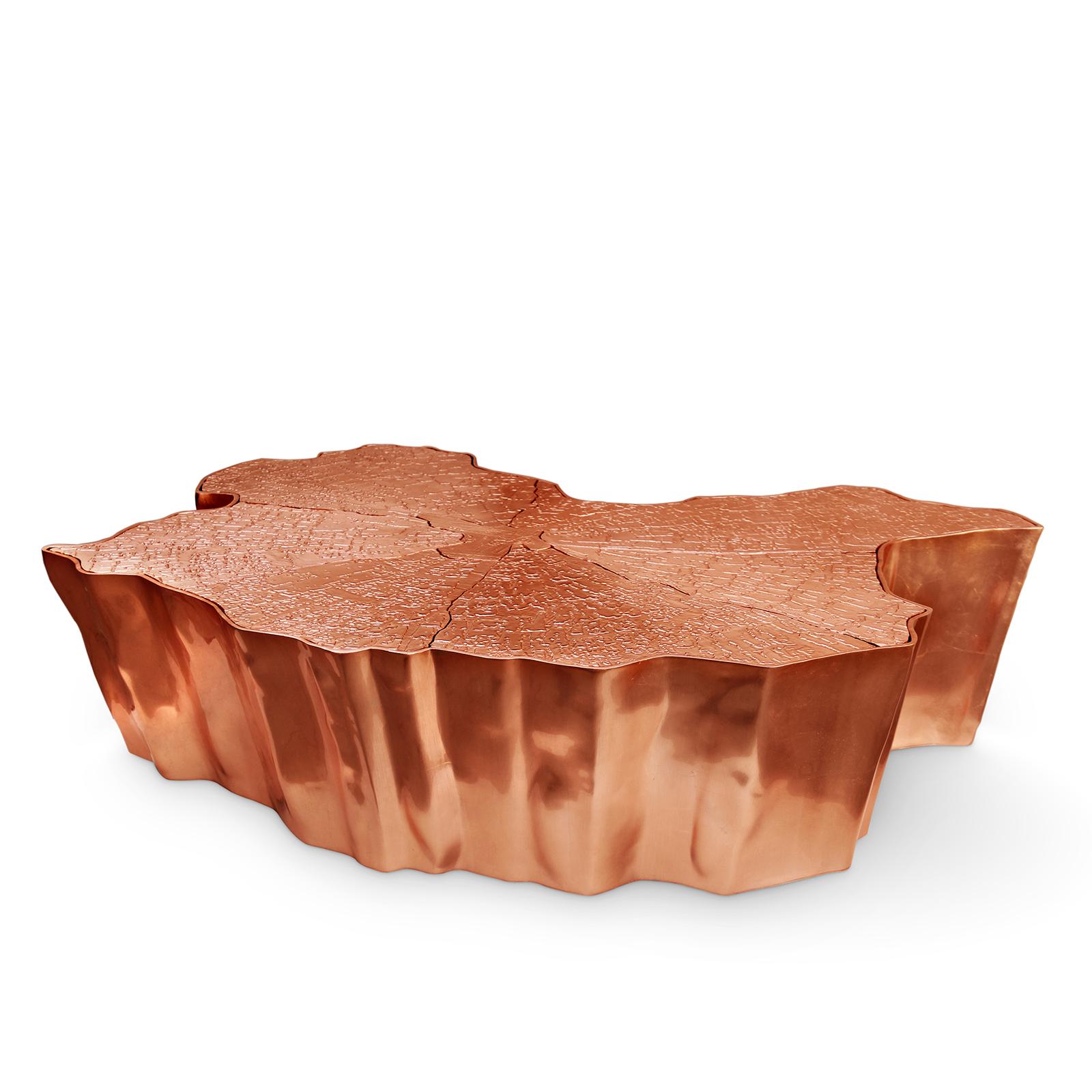 Coffee table Heaven copper in casted aluminium
covered with polished copper. 
L 138 x D 95 x H 36cm, price: 21000,00€.
Also available in side table Heaven copper.