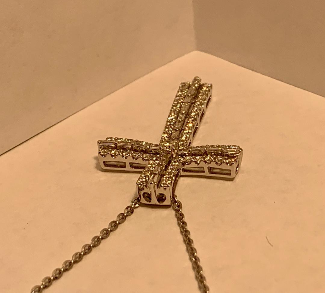 Heavenly 1.25 Carat Diamond Cross Pendant in 18K White Gold on White Gold Chain 3