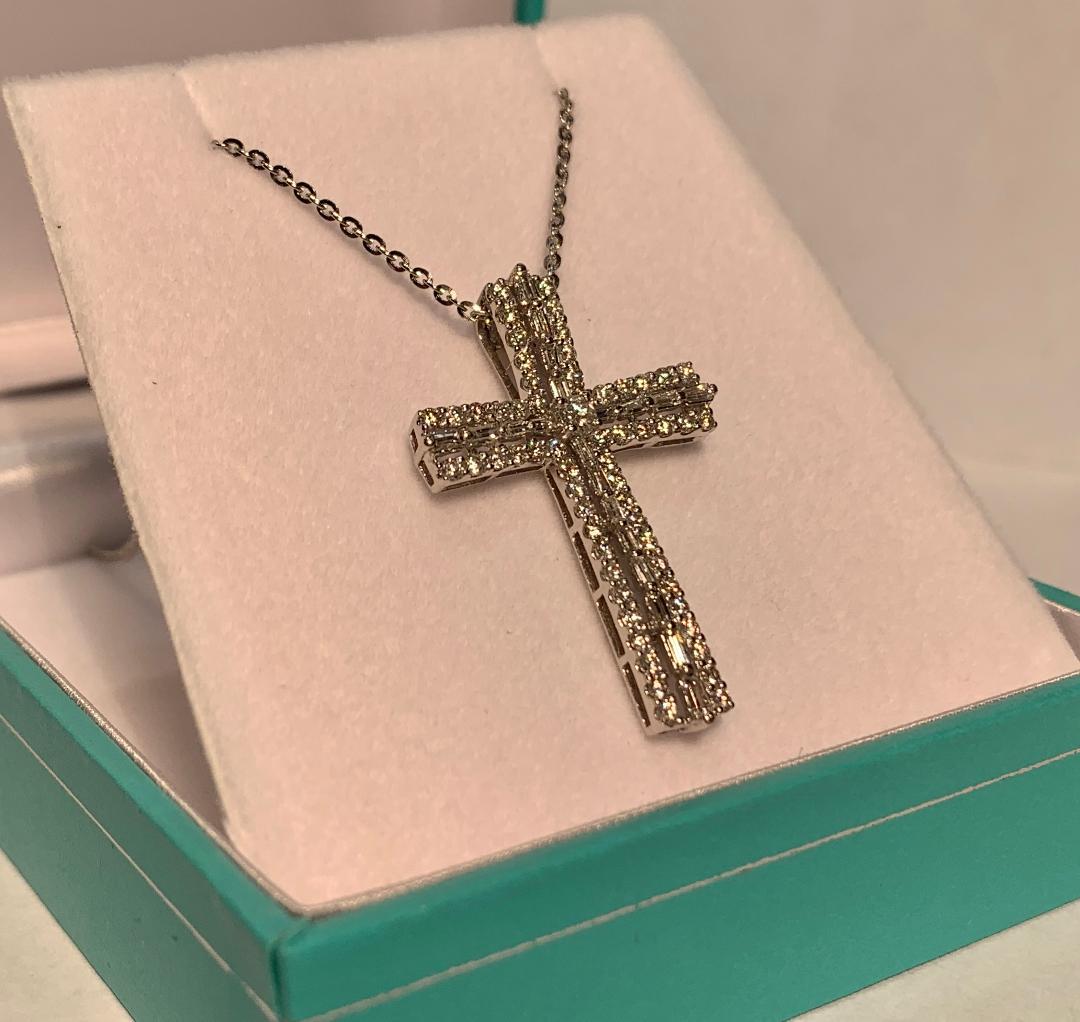 Heavenly 1.25 Carat Diamond Cross Pendant in 18K White Gold on White Gold Chain 5