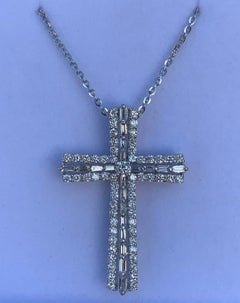 Heavenly 1.25 Carat Diamond Cross Pendant in 18K White Gold on White Gold Chain
