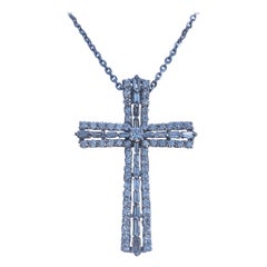 Heavenly 1.25 Carat Diamond Cross Pendant in 18K White Gold on White Gold Chain