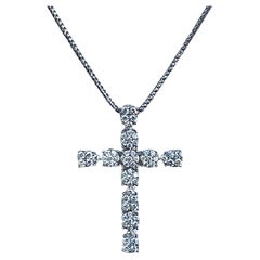 Vintage Heavenly 18 Karat White Gold 3.00 Carat Diamond Cross Pendant on Chain