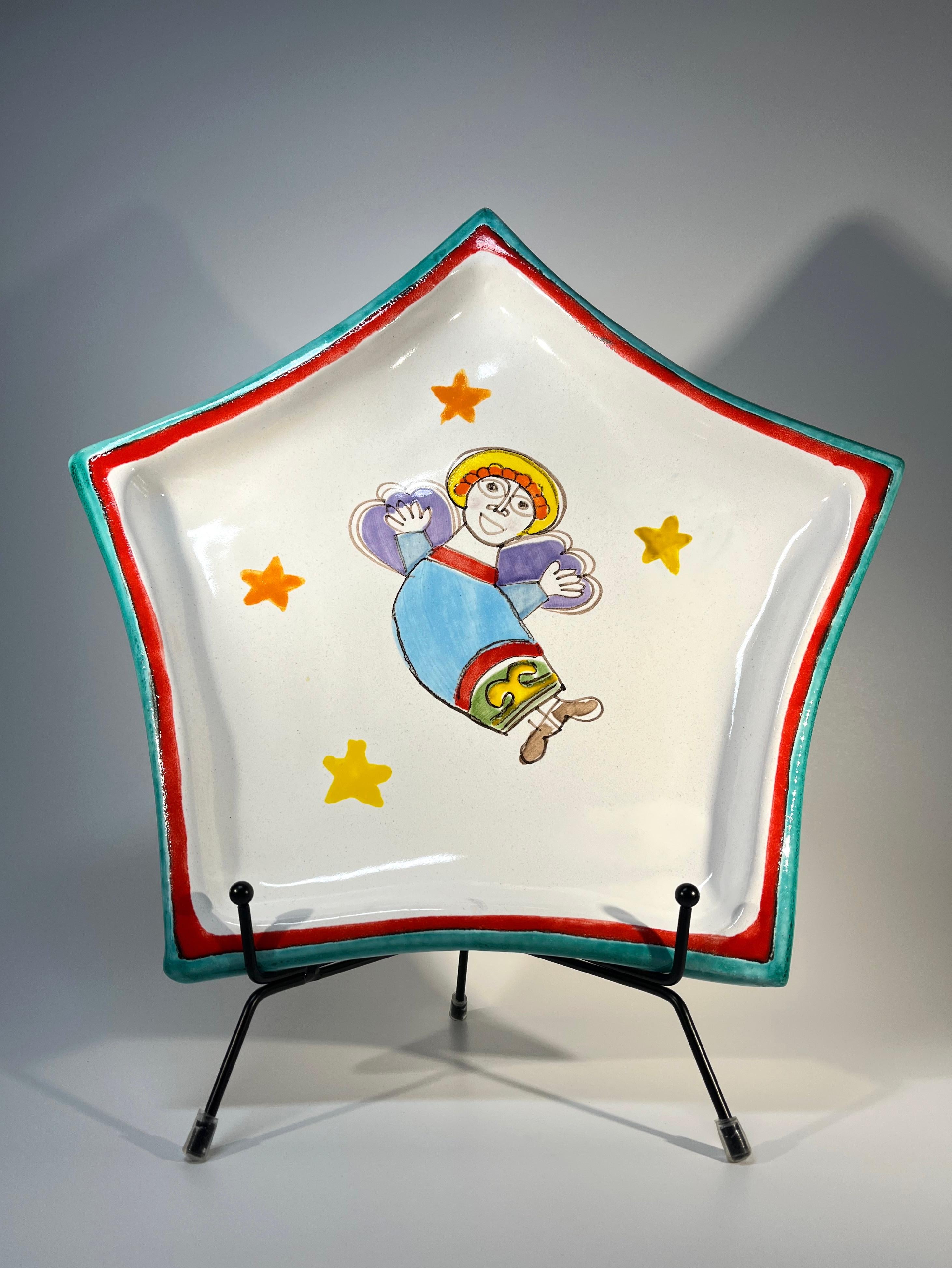 Heavenly And Joyous Angel Ceramic Star Platter By DeSimone, Italy, c1960 In Excellent Condition For Sale In Rothley, Leicestershire