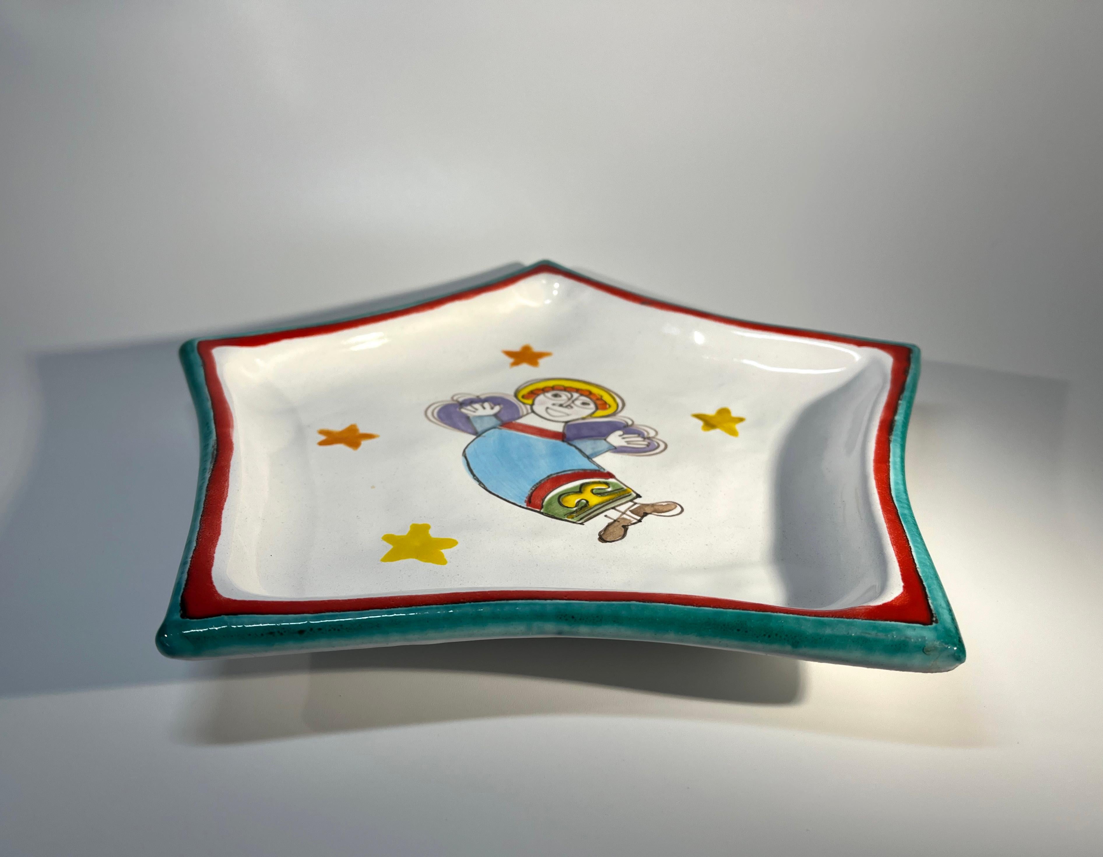 20th Century Heavenly And Joyous Angel Ceramic Star Platter By DeSimone, Italy, c1960 For Sale