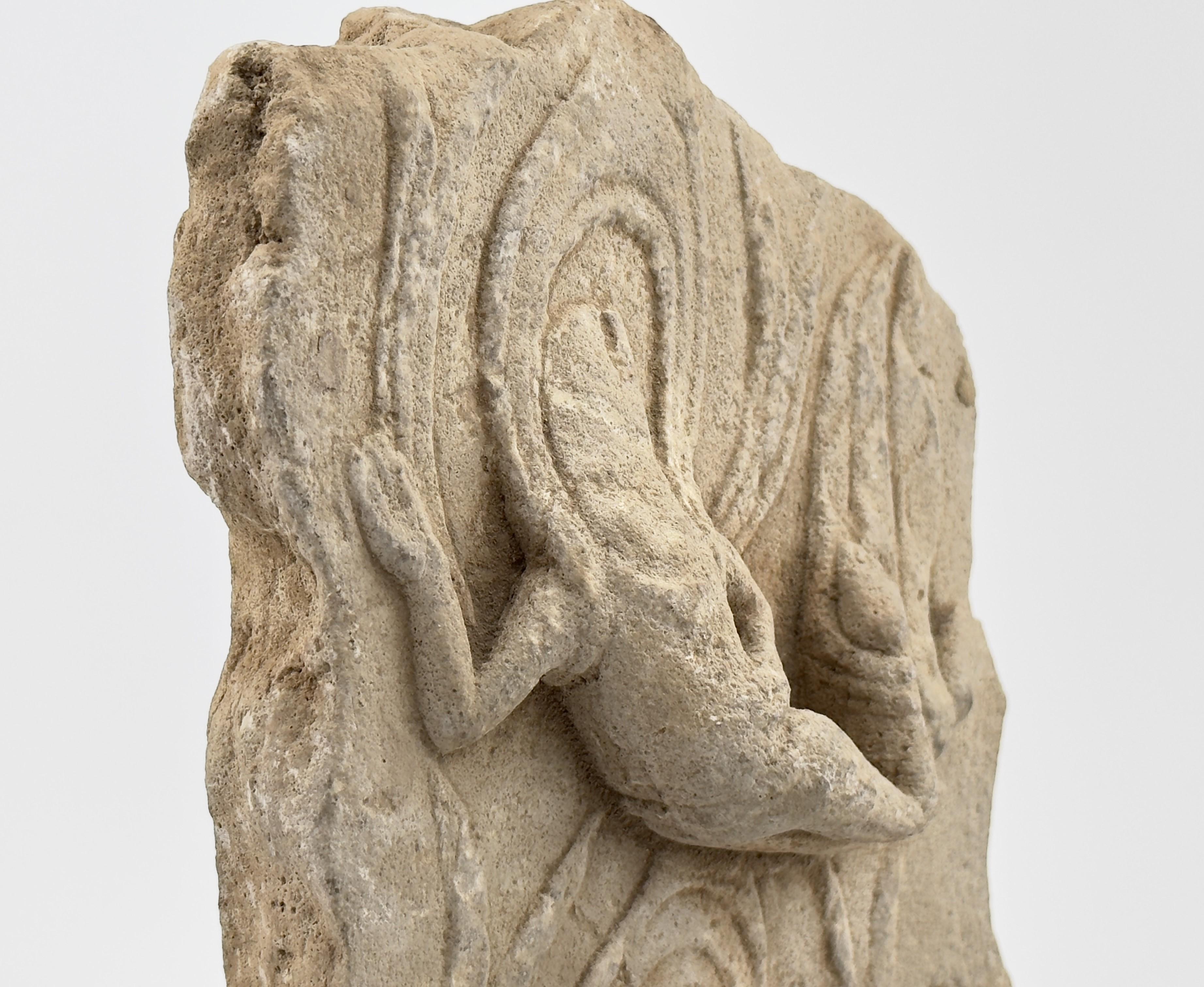 Chinese Heavenly Beings Carved Limestone Stele Fragment, Northern/Eastern Wei Dynasty For Sale