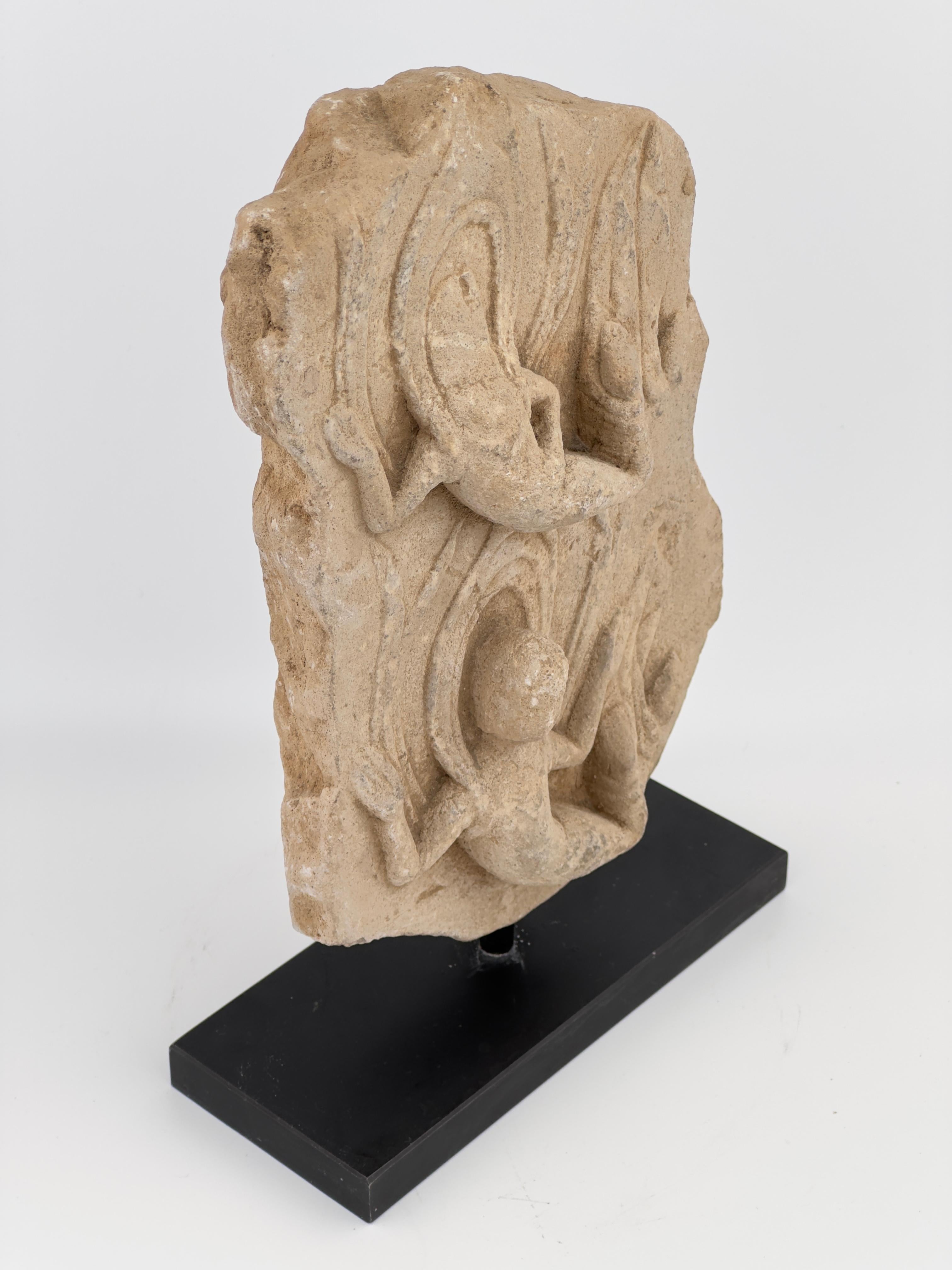 18th Century and Earlier Heavenly Beings Carved Limestone Stele Fragment, Northern/Eastern Wei Dynasty For Sale