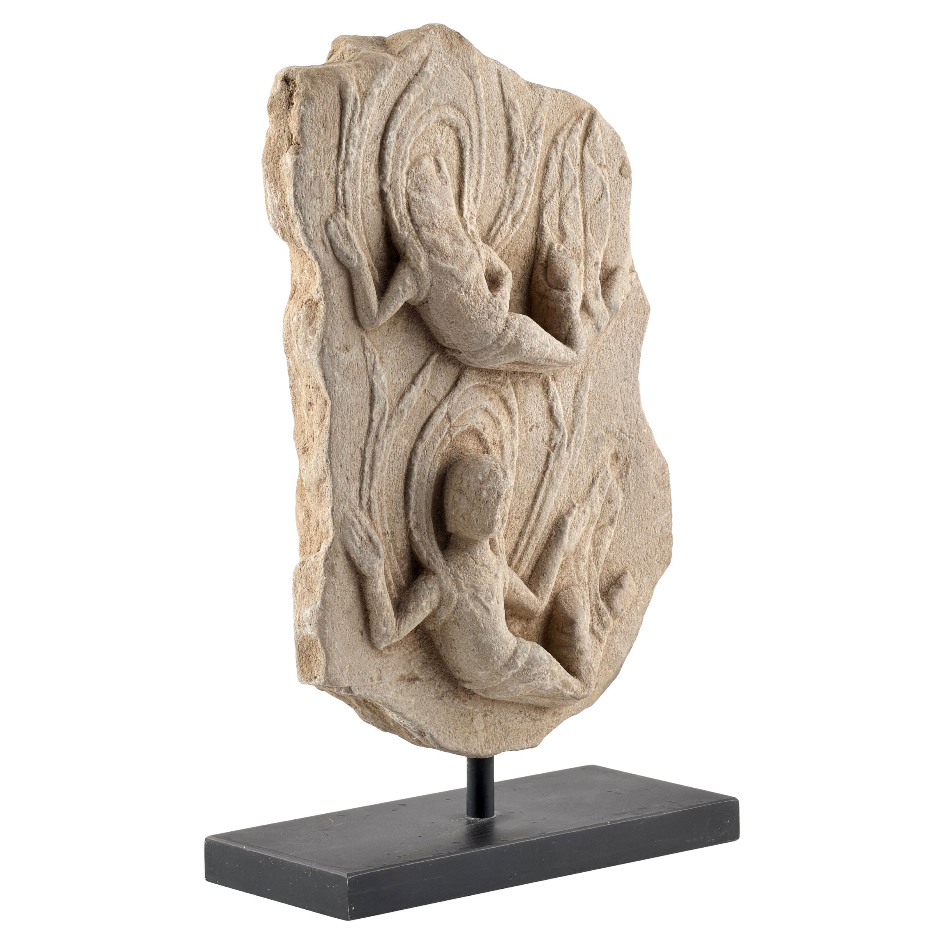 Heavenly Beings Carved Limestone Stele Fragment, Northern/Eastern Wei Dynasty