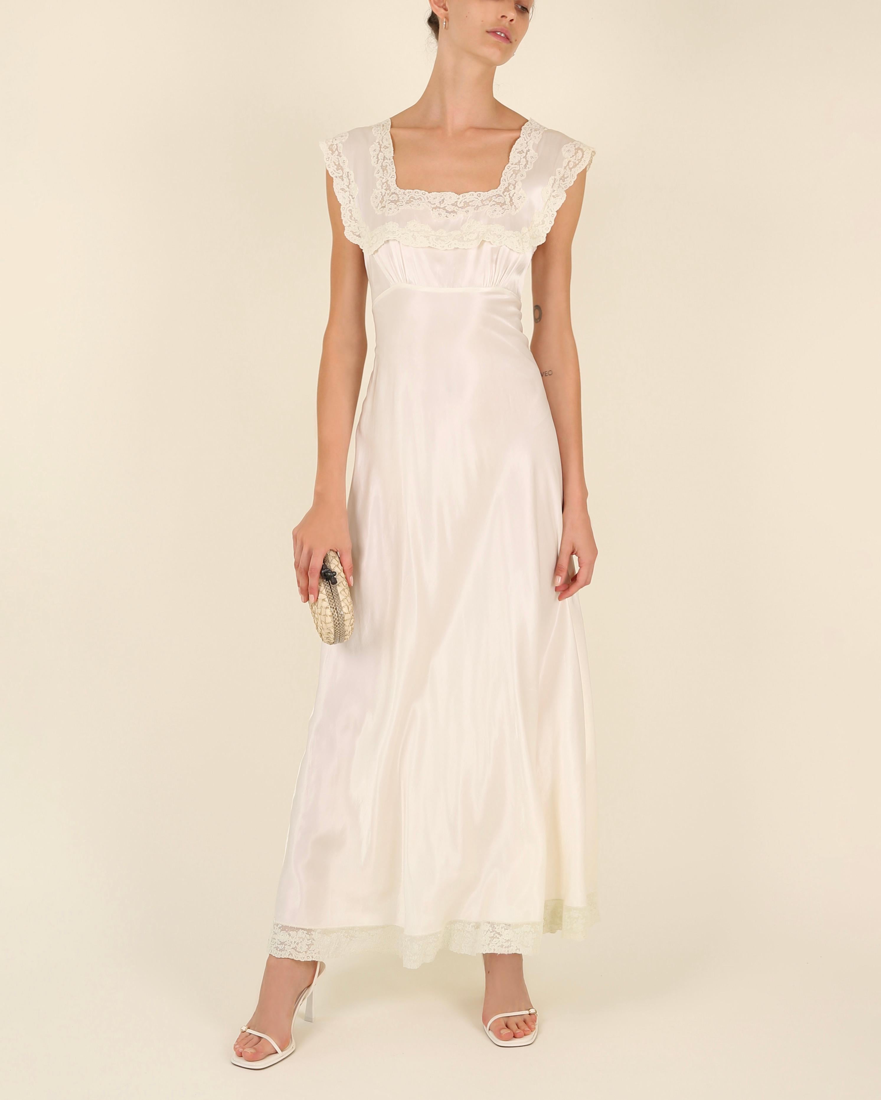 Heavenly Fischer vintage 40s silk white ivory lace wedding night gown slip dress 5