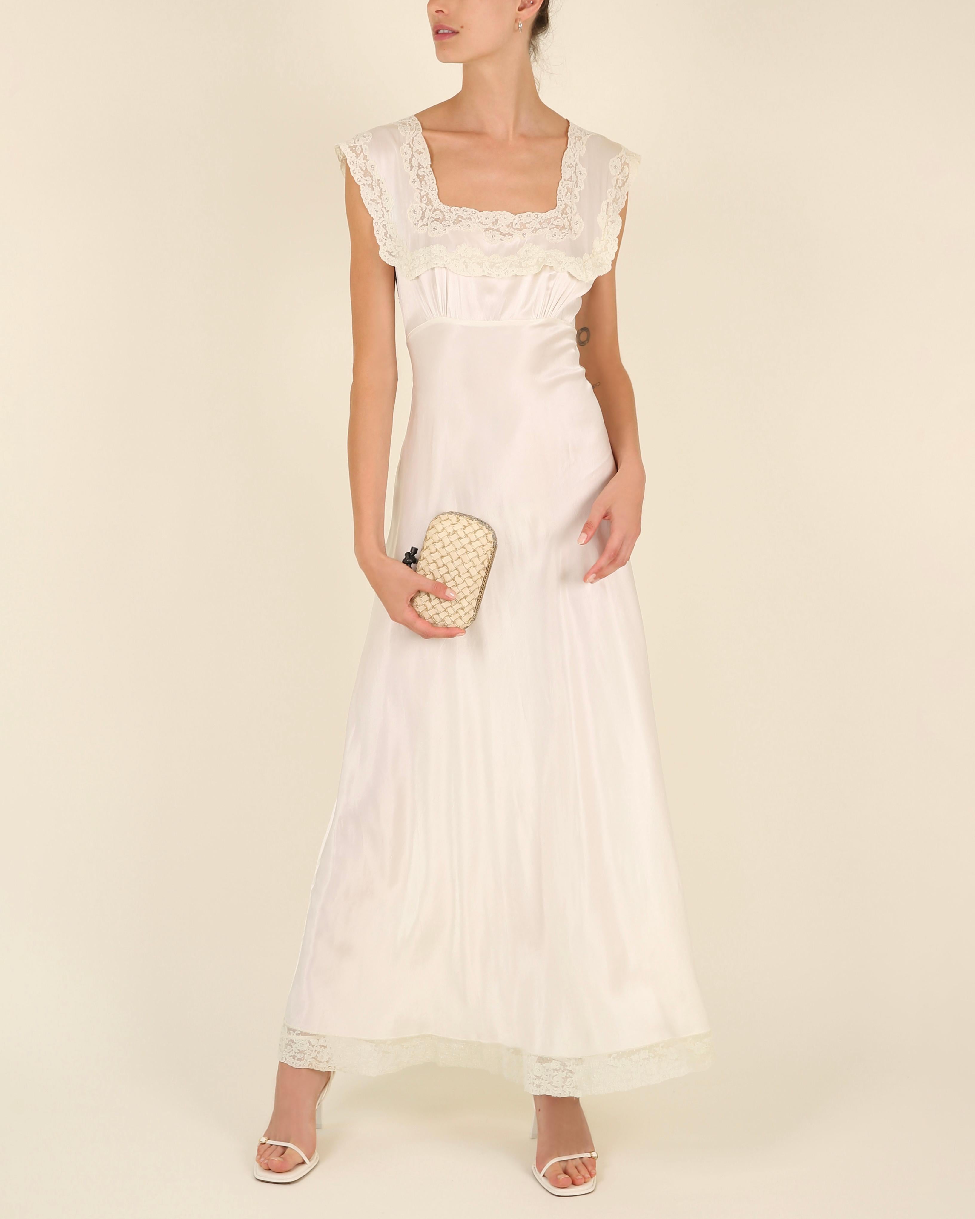 Heavenly Fischer vintage 40s silk white ivory lace wedding night gown slip dress 6