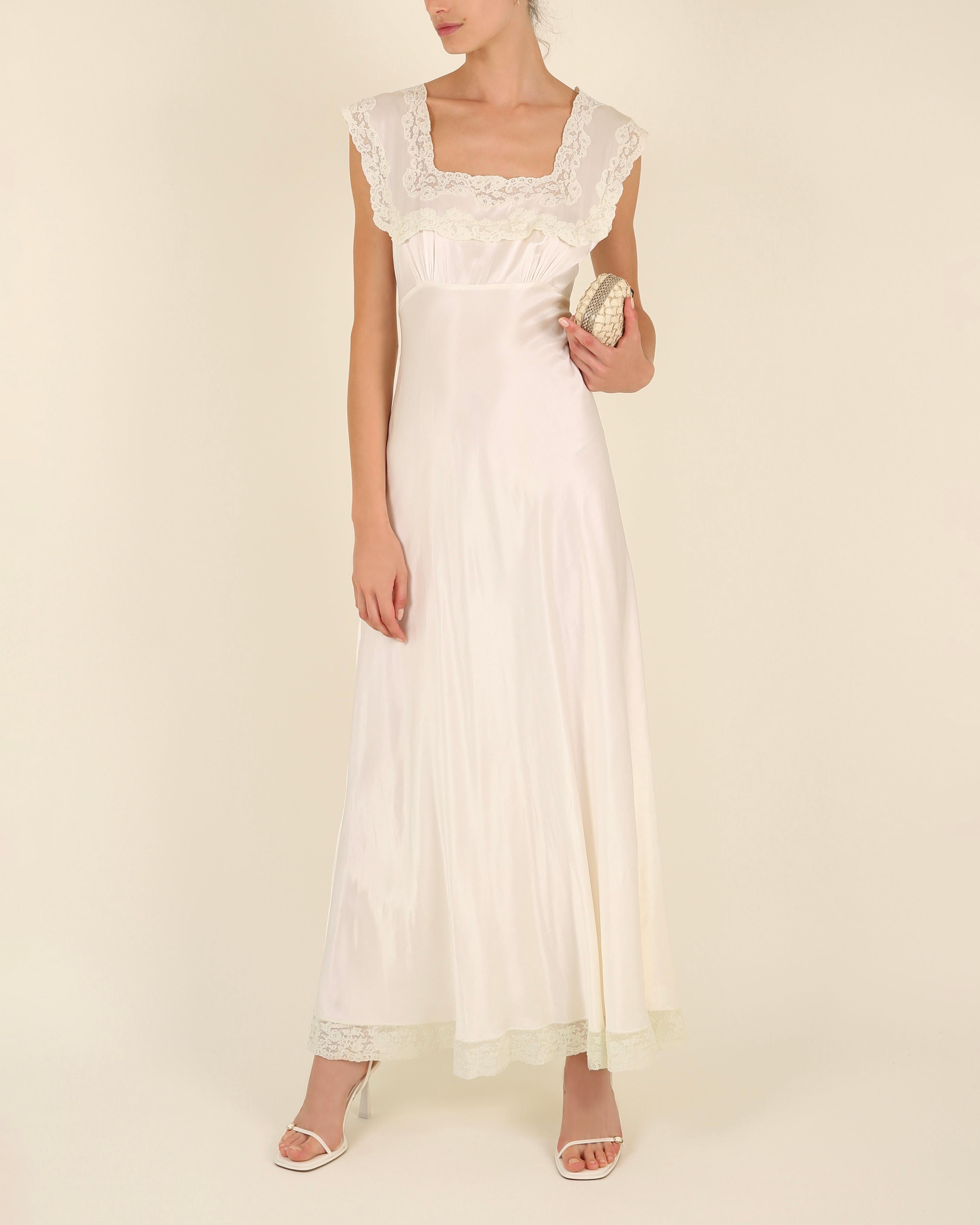 Heavenly Fischer vintage 40s silk white ivory lace wedding night gown slip dress 7