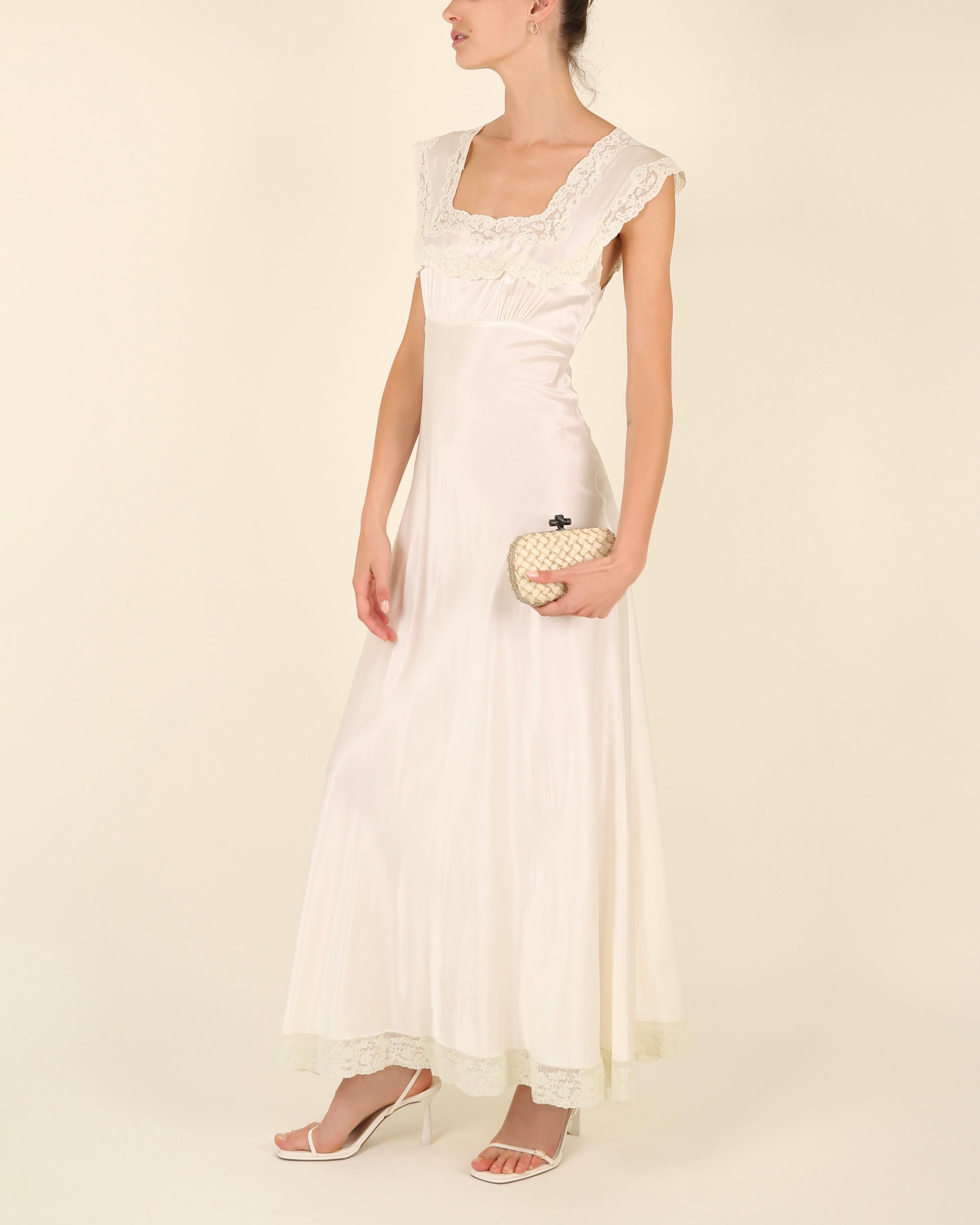 Heavenly Fischer vintage 40s silk white ivory lace wedding night gown slip dress 8