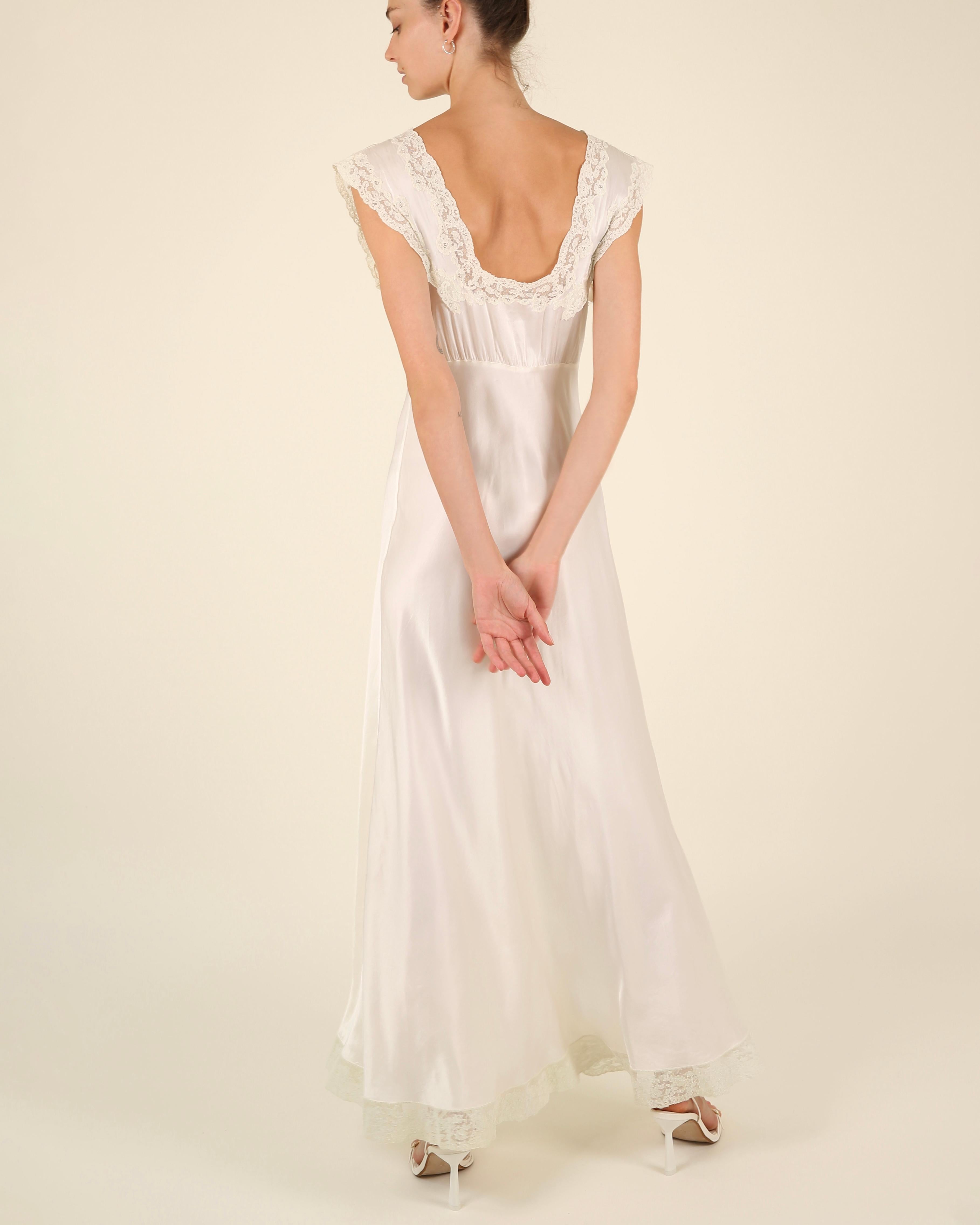 Heavenly Fischer vintage 40s silk white ivory lace wedding night gown slip dress 9